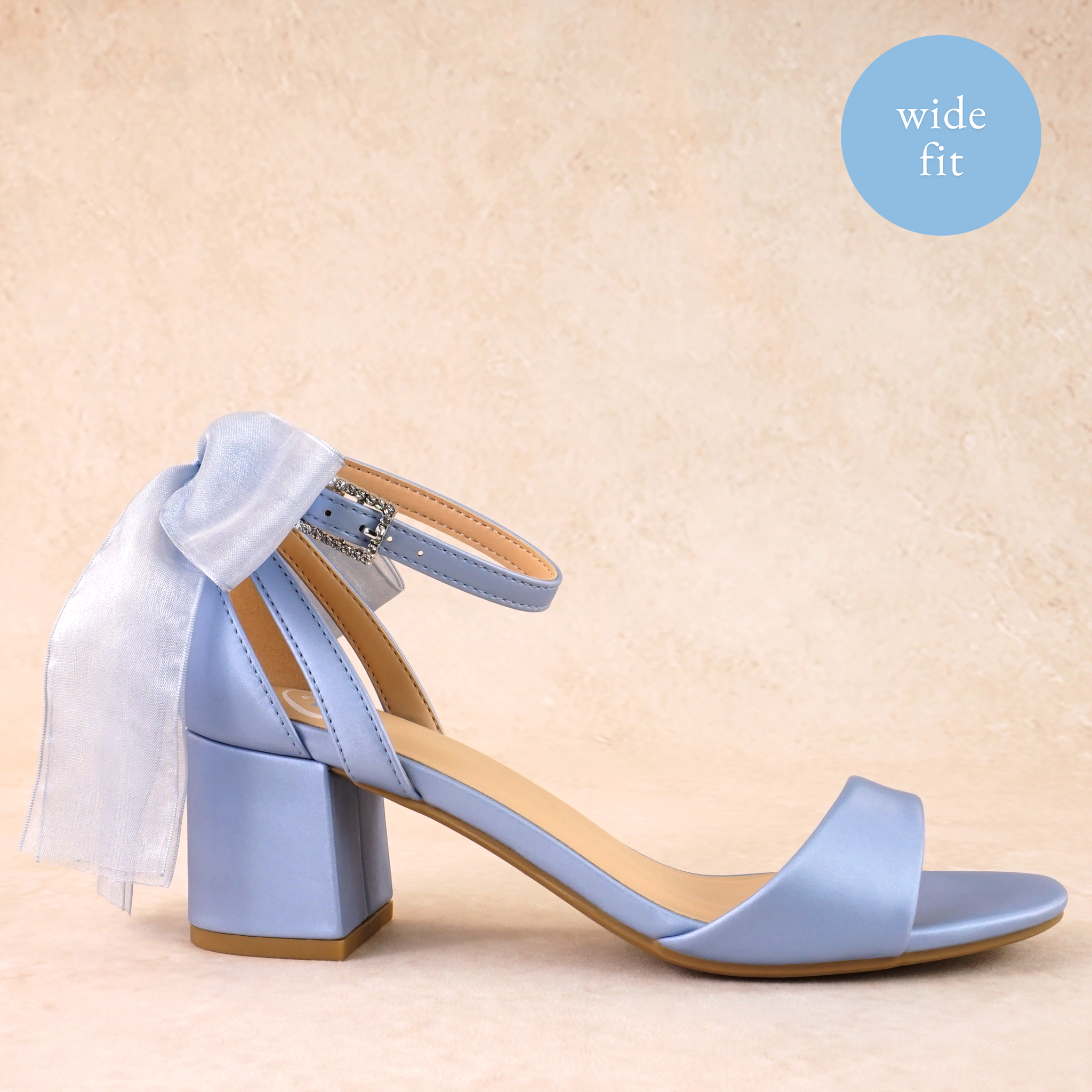 Dossi Satin Block Heels with Bow (wide fit)