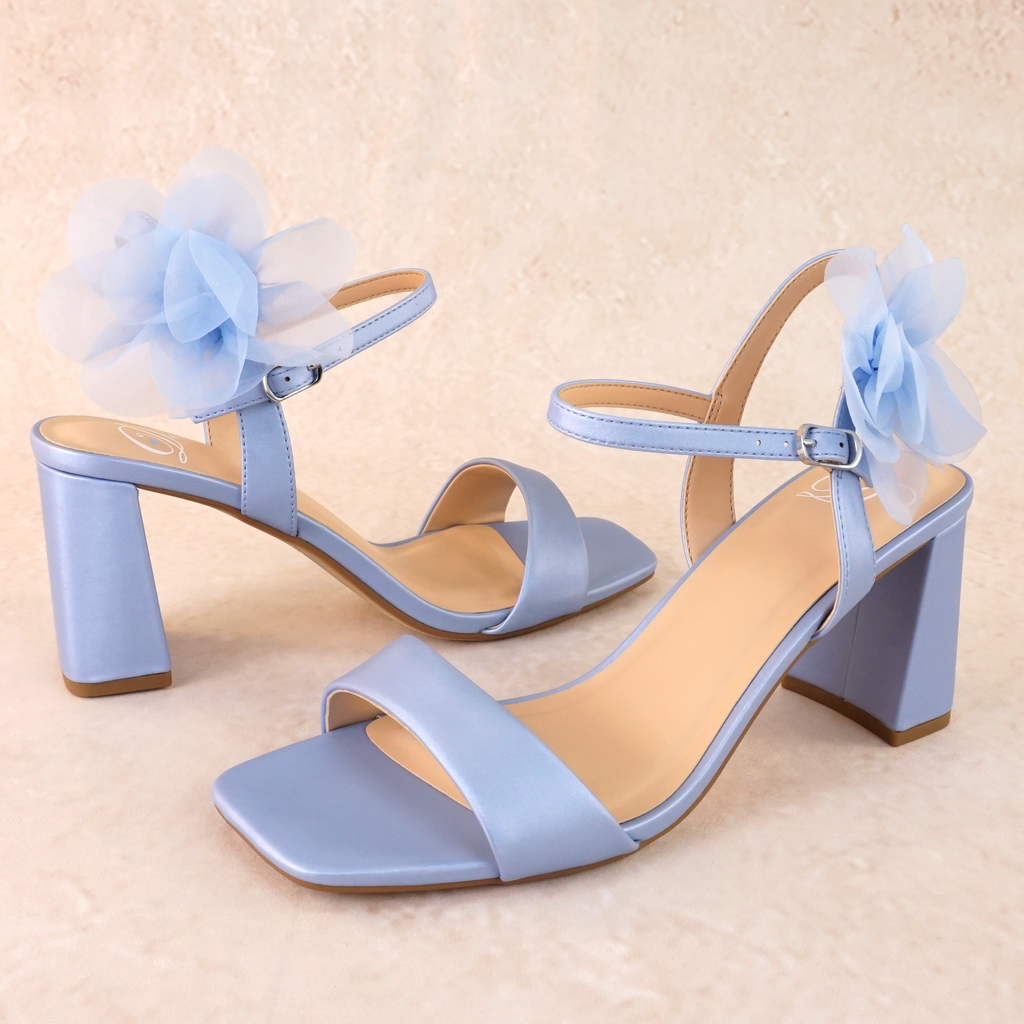 Lissie Satin Block Heels with Tulle Flower