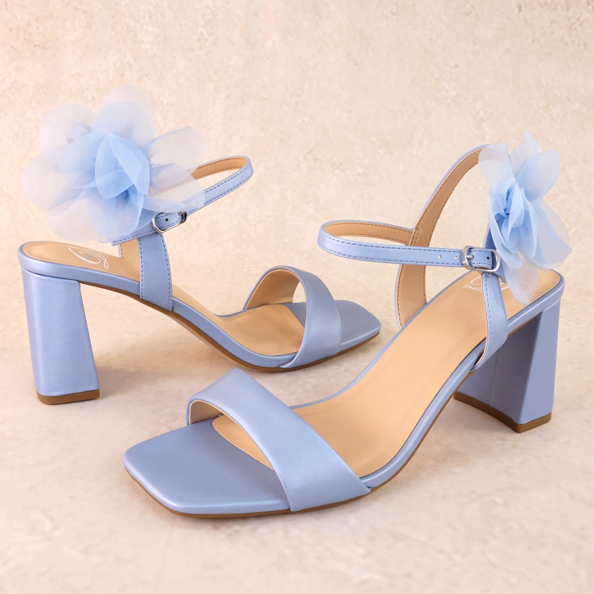 Lissie Satin Block Heels with Tulle Flower