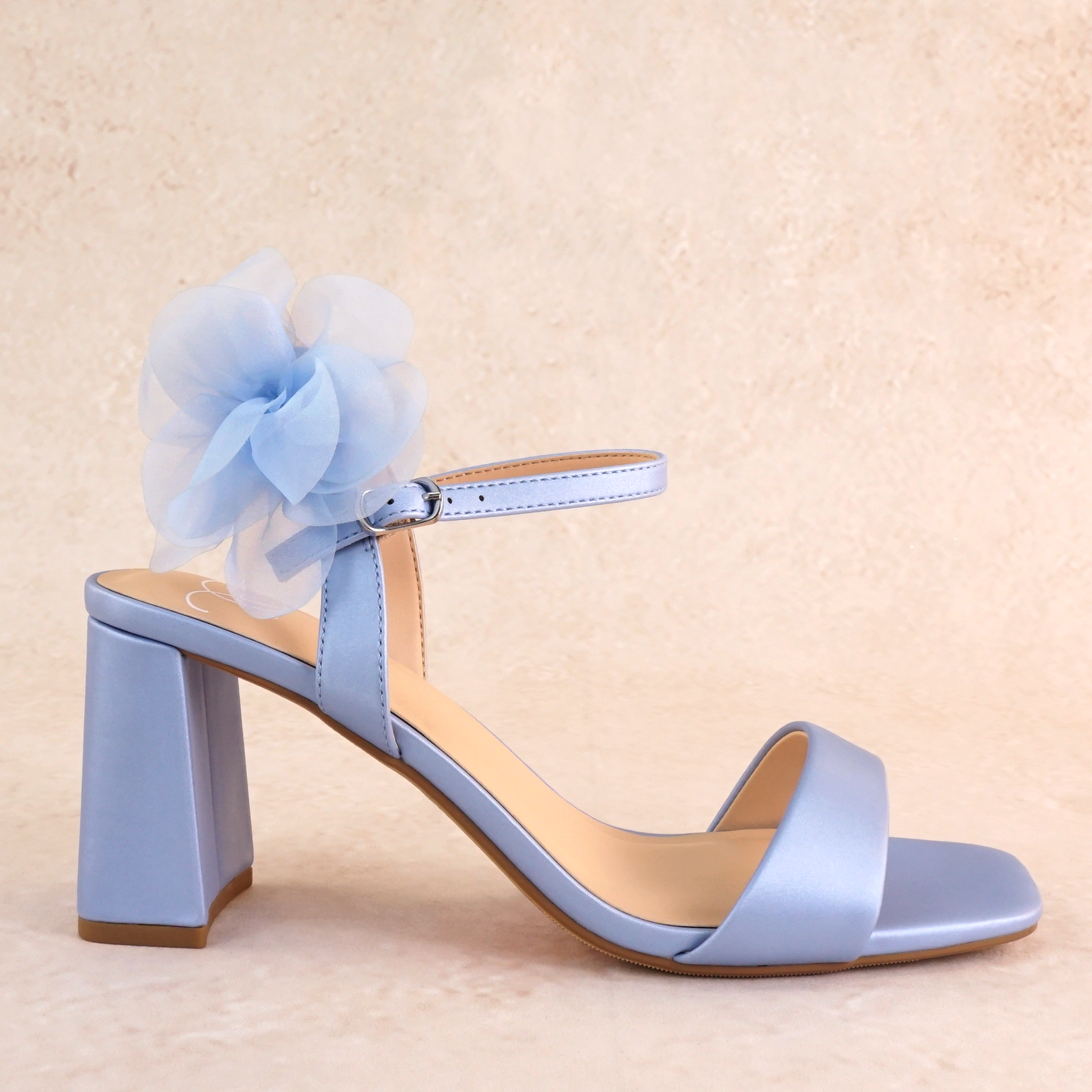 Lissie Satin Block Heels with Tulle Flower