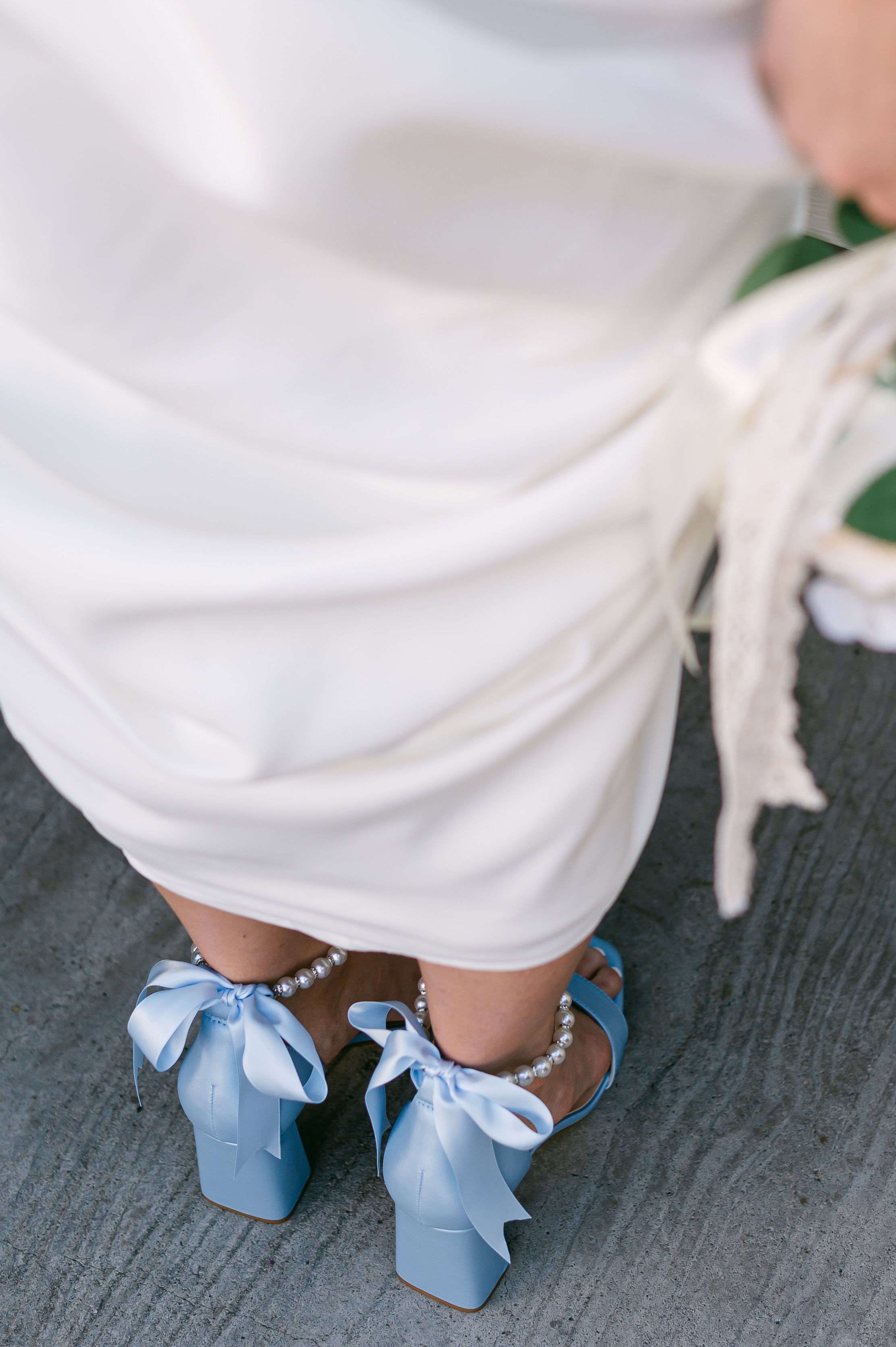 Morgan Satin Block Heels with Pearl Ankle Strap