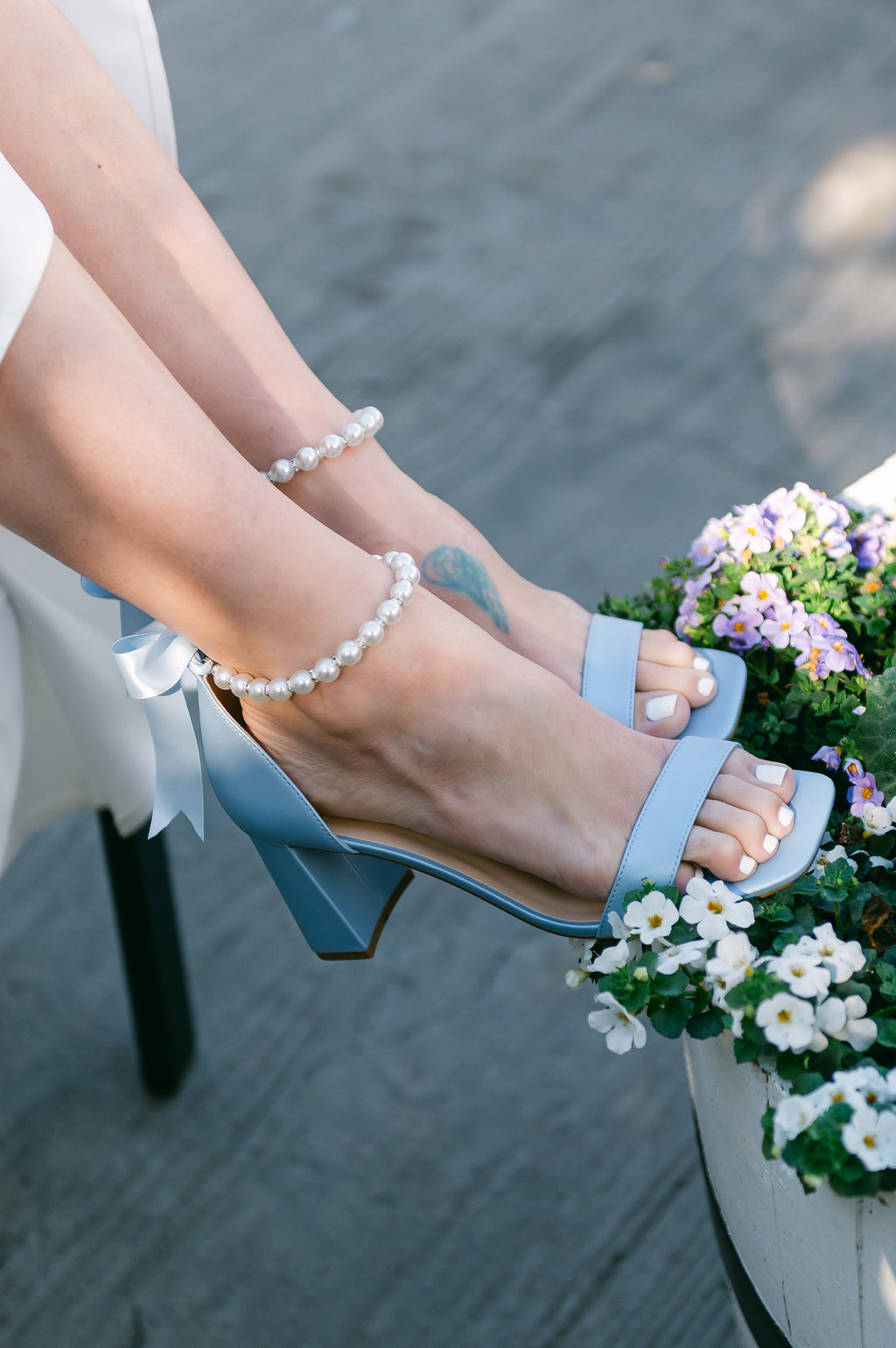 Morgan Satin Block Heels with Pearl Ankle Strap