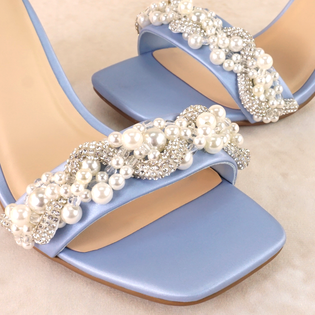 Cecilia Block Heels with Pearl and Rhinestone Twist