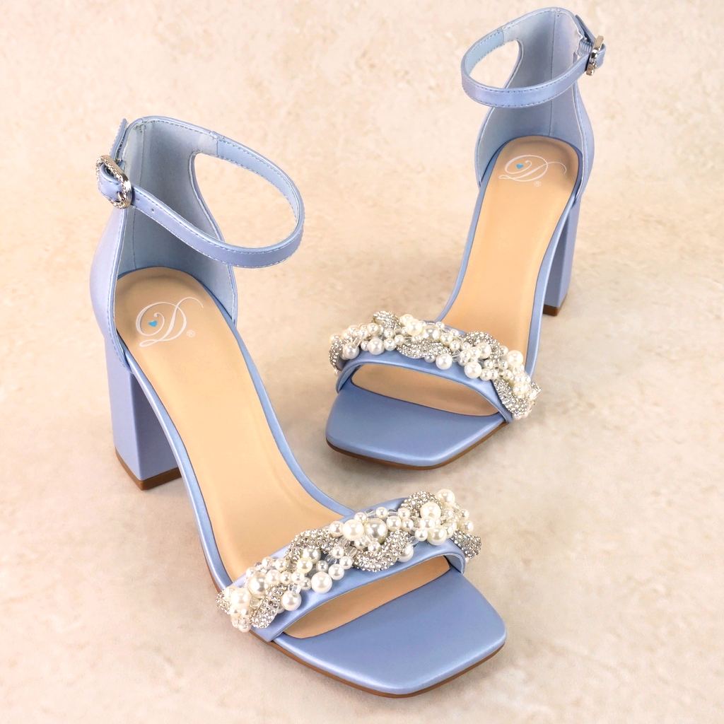 Cecilia Block Heels with Pearl and Rhinestone Twist