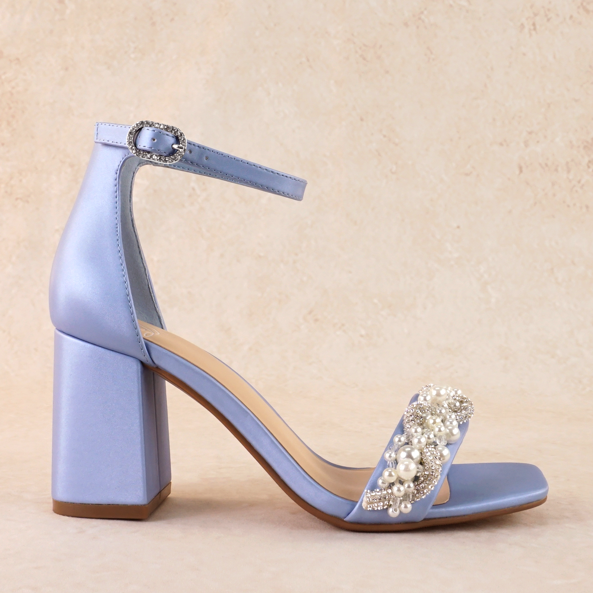 Cecilia Block Heels with Pearl and Rhinestone Twist