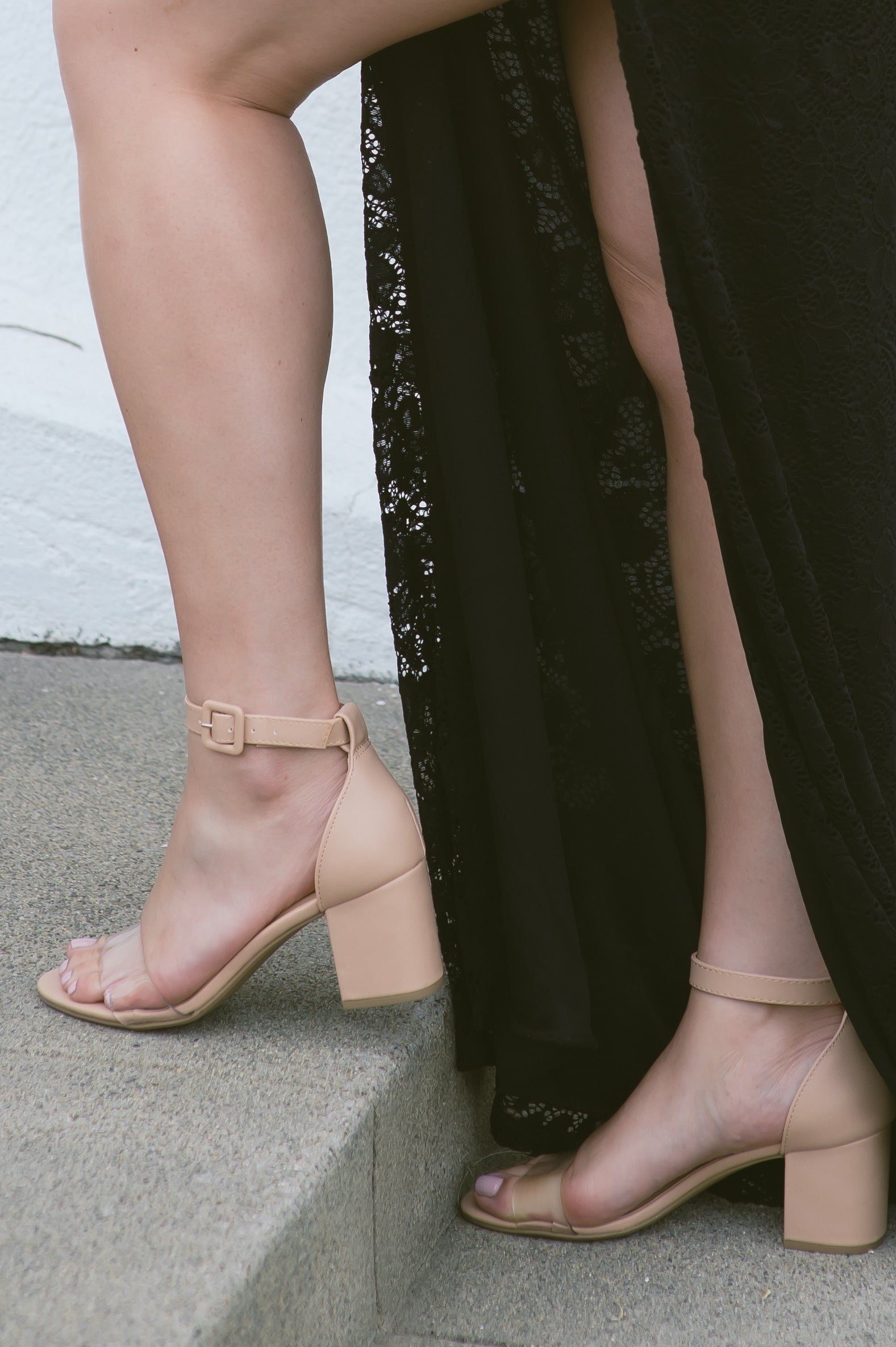 Amuse Clear Strap Beige Block Heels