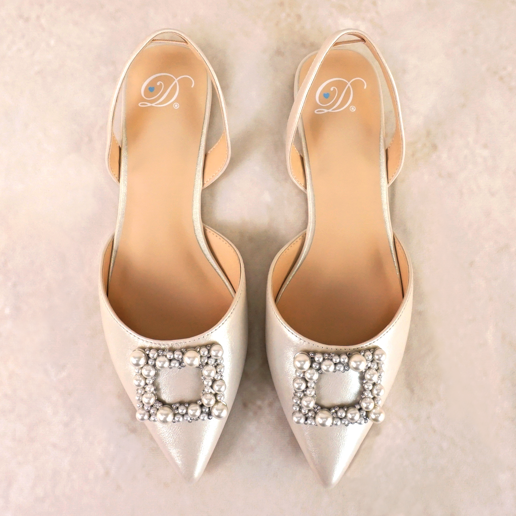 Leoni D'orsay Flats Pearl and Rhinestone Detail