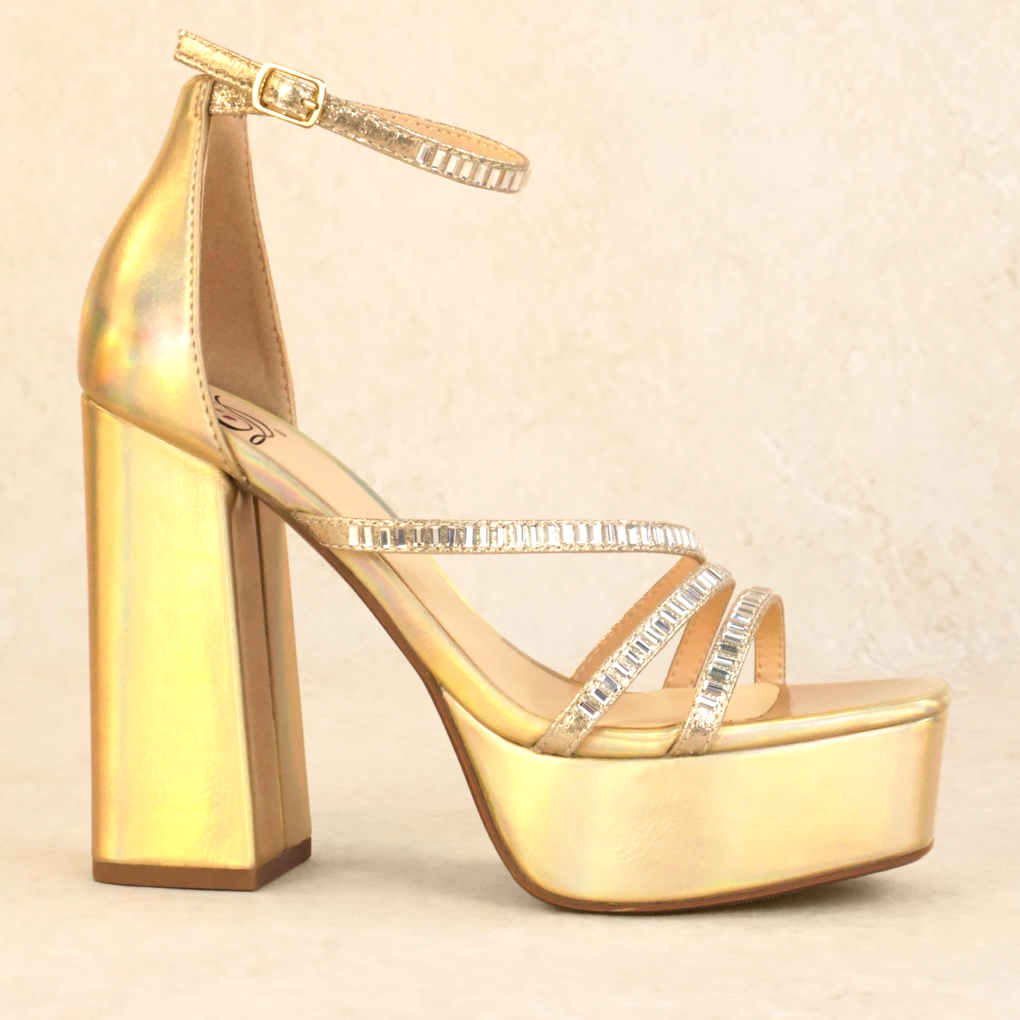 Darby High Platform Block Heel with Rhinestones