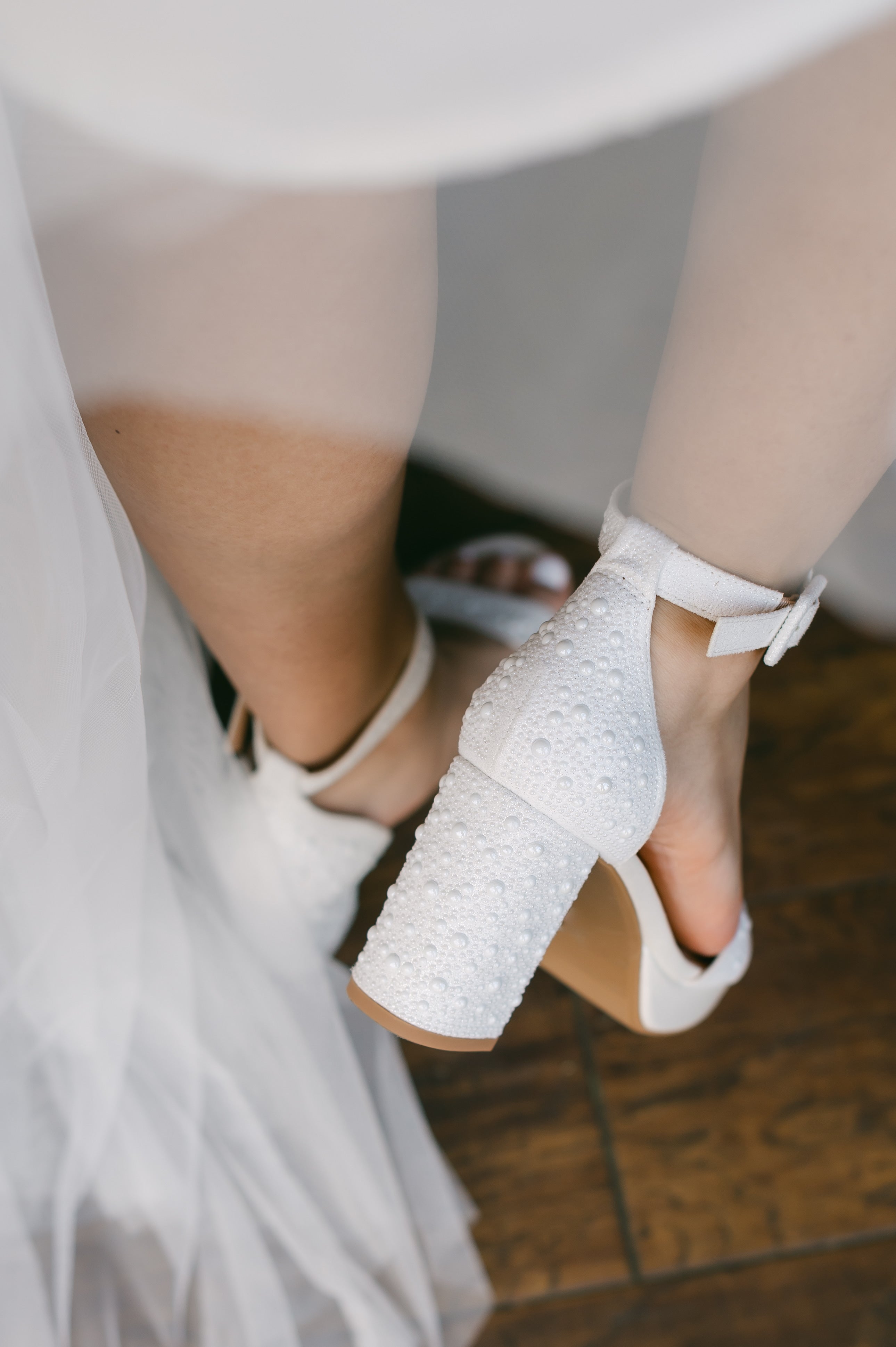 Somi White Pearl Block Platform Heels