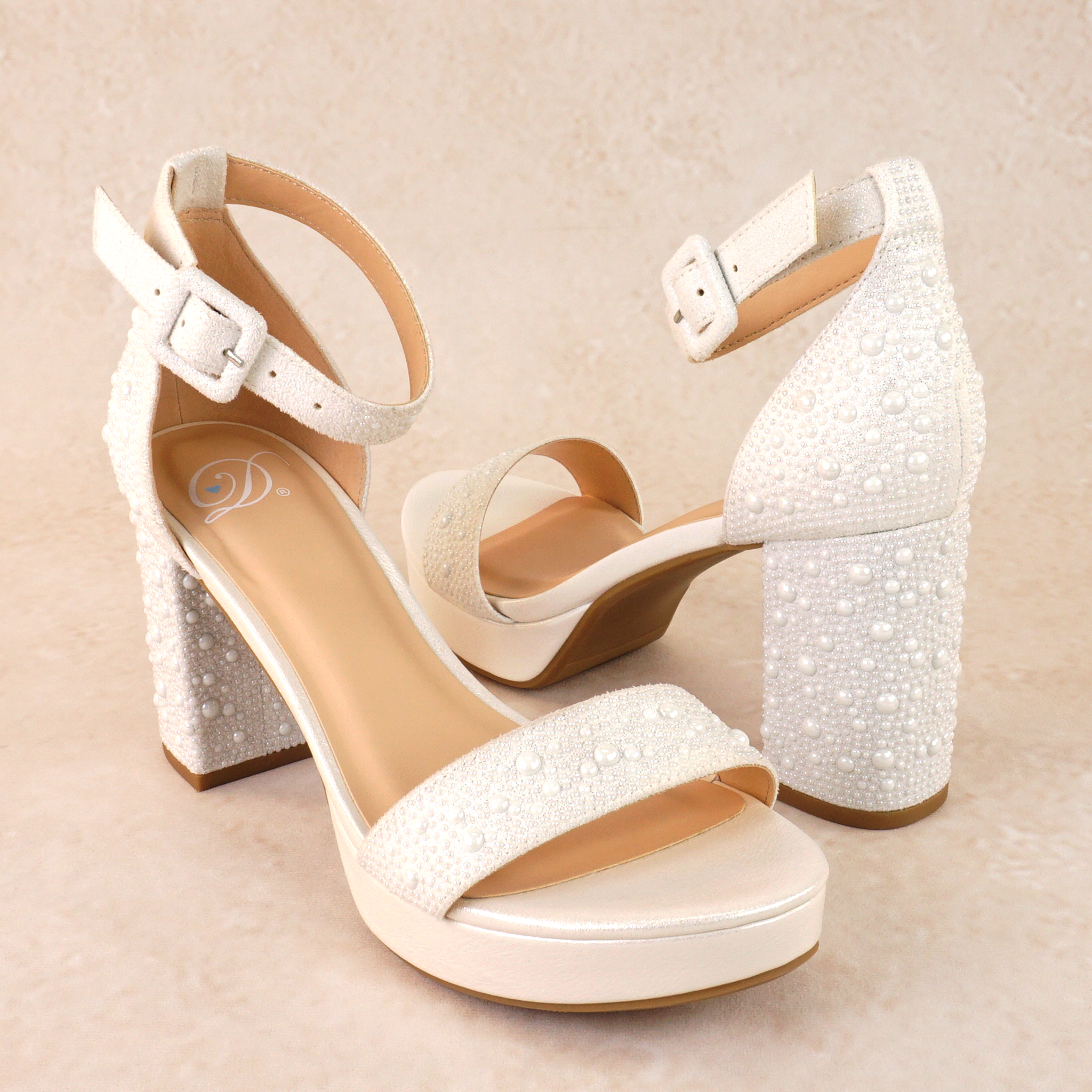 Somi White Pearl Block Platform Heels