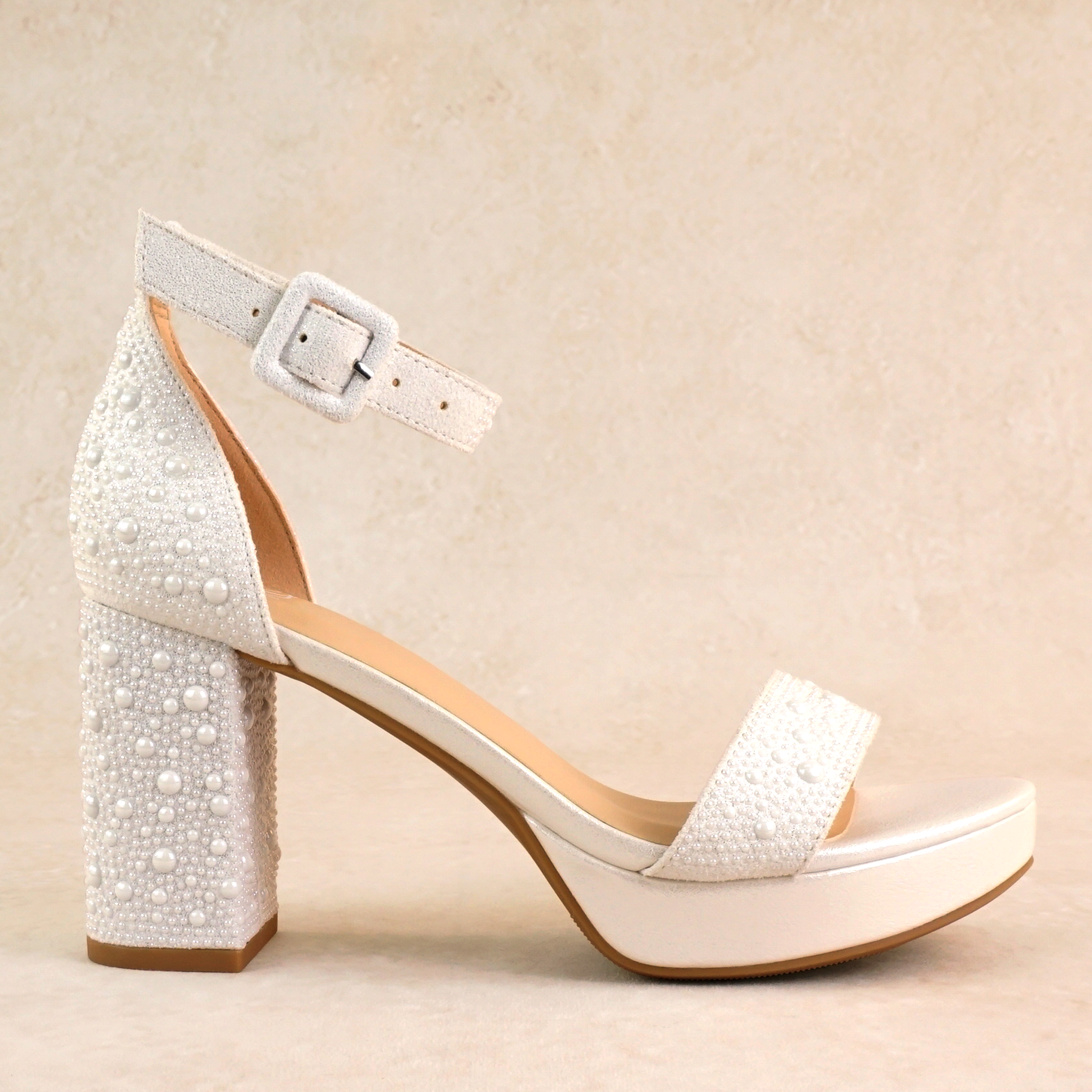 Somi White Pearl Block Platform Heels