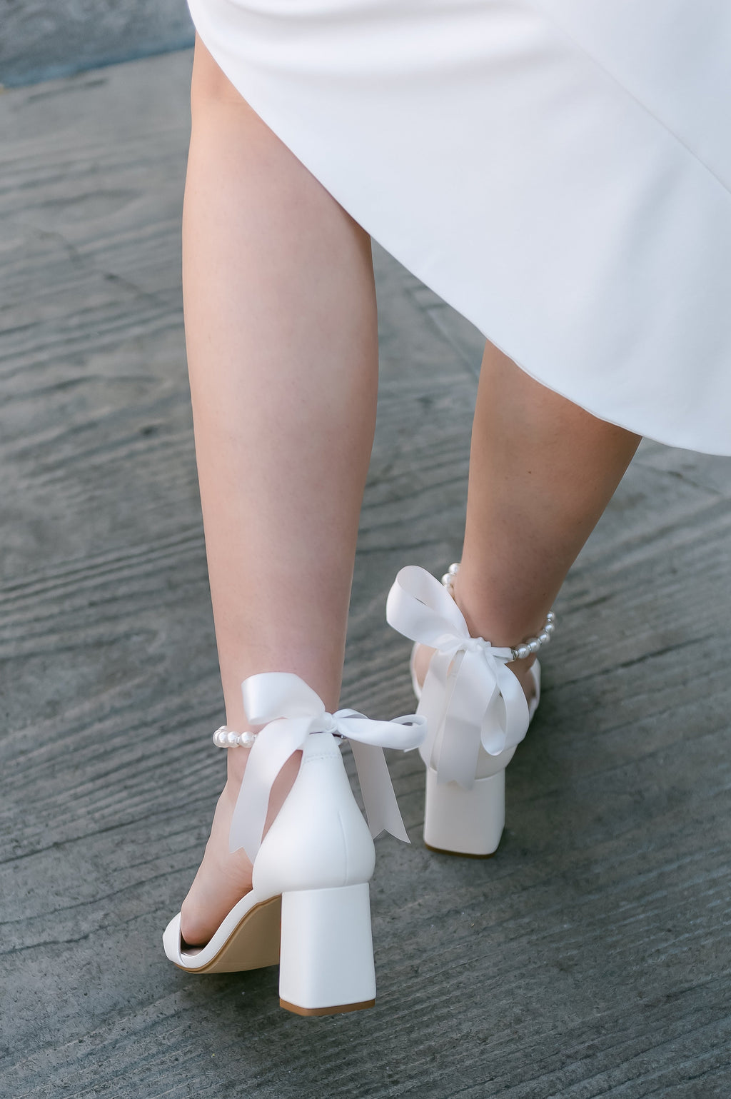 Morgan Satin Block Heels with Pearl Ankle Strap