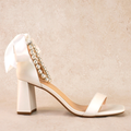 Morgan Satin Block Heels with Pearl Ankle Strap