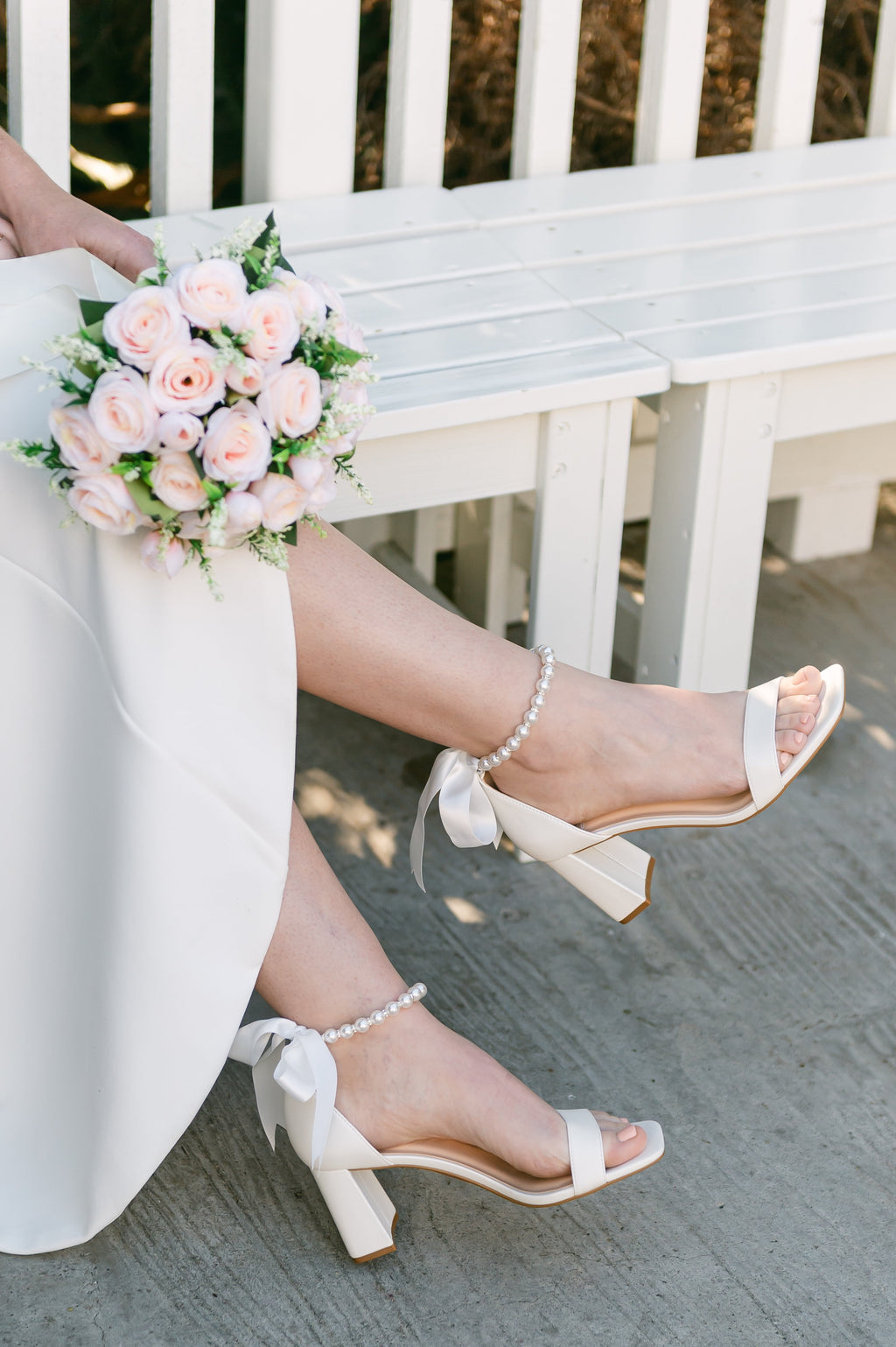 Morgan Satin Block Heels with Pearl Ankle Strap