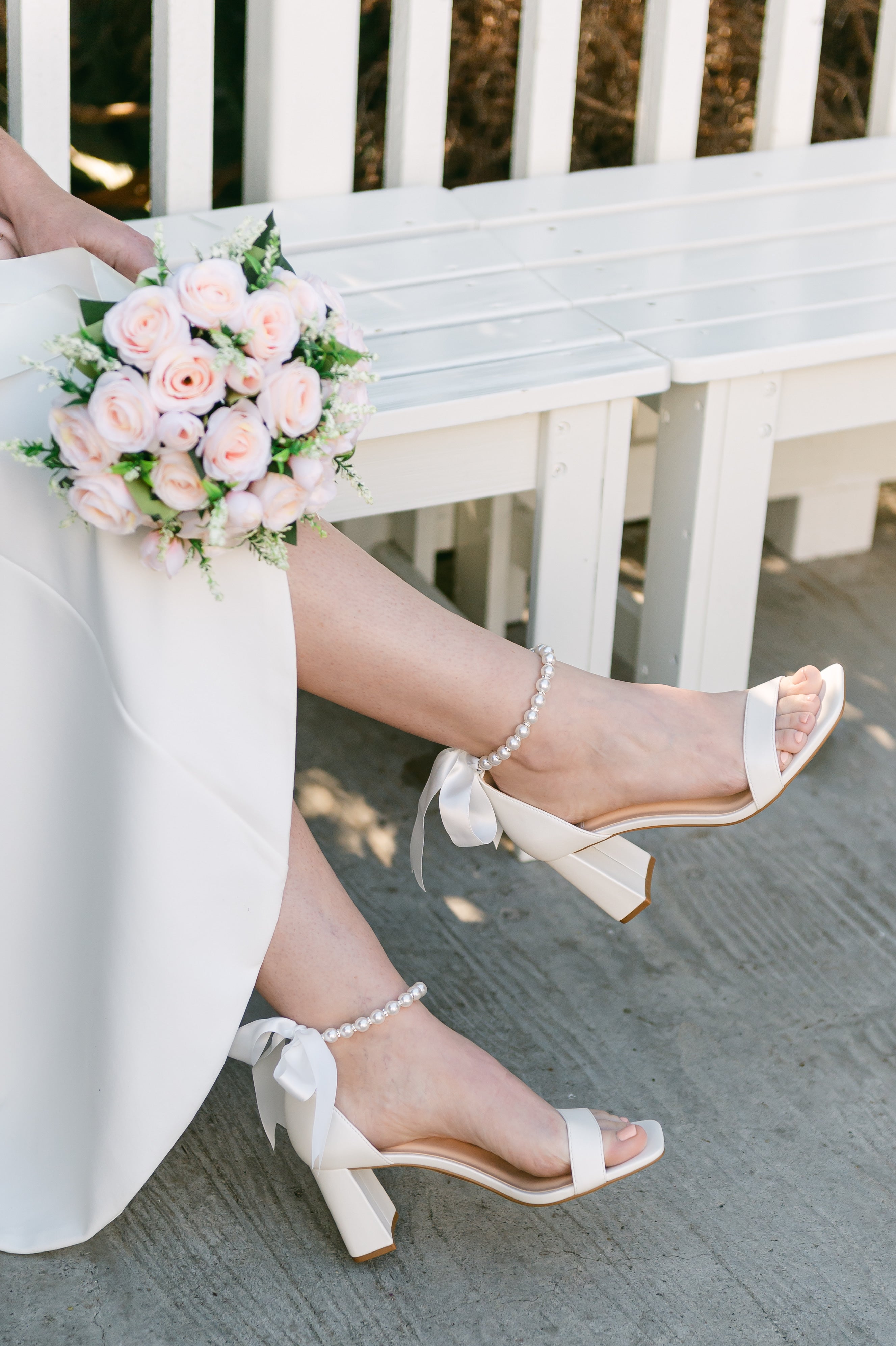 Morgan Satin Block Heels with Pearl Ankle Strap