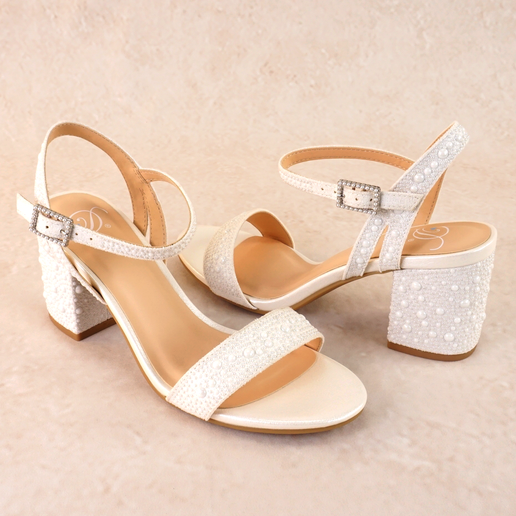 Cielo White Pearl Block Heels