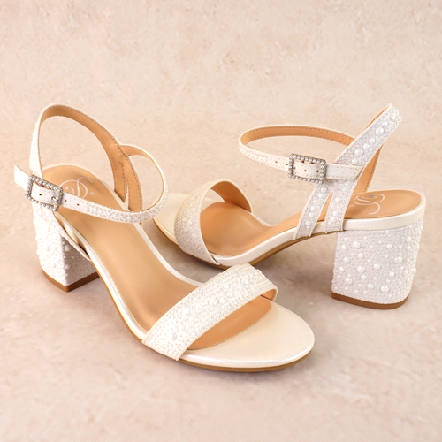 Cielo White Pearl Block Heels
