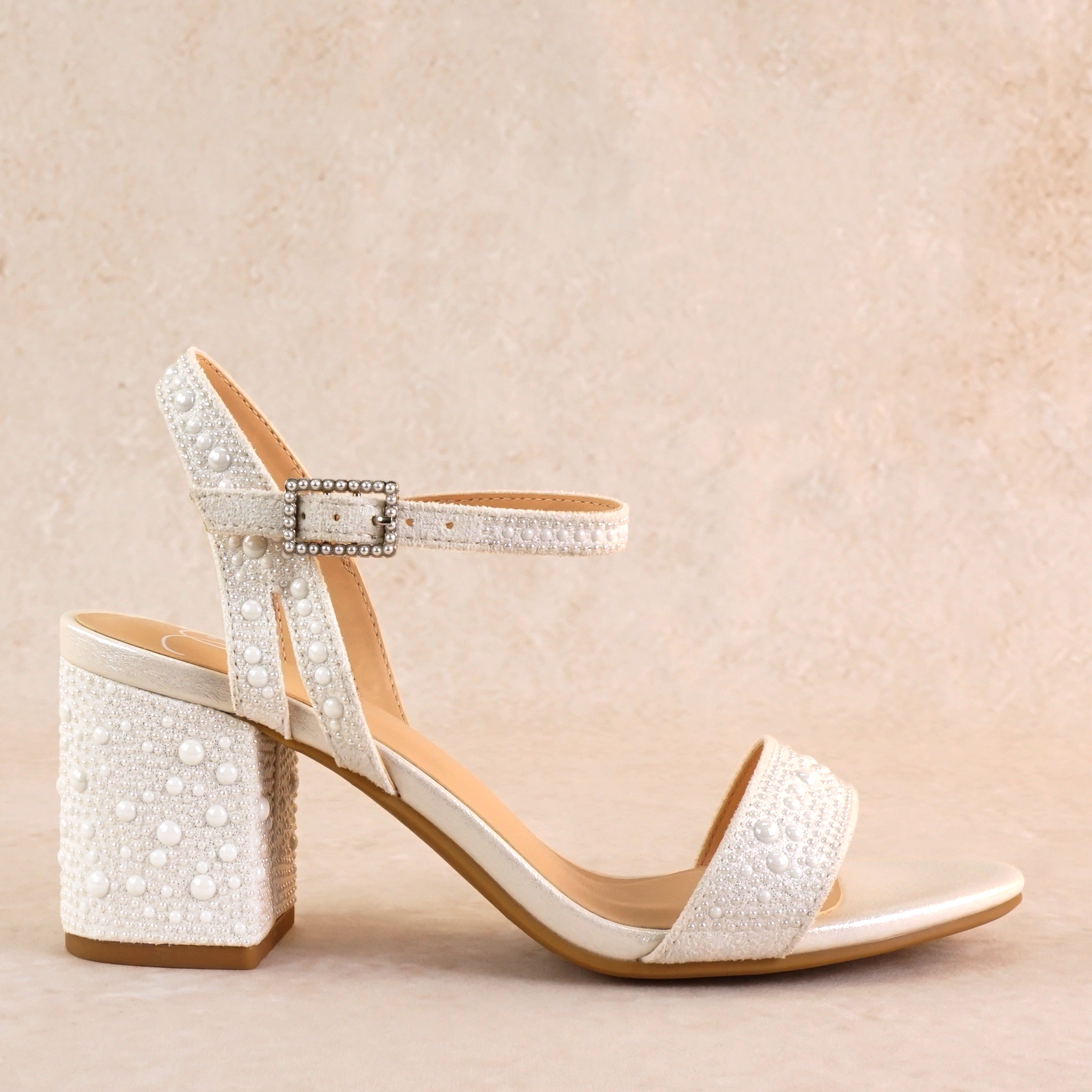 Cielo White Pearl Block Heels