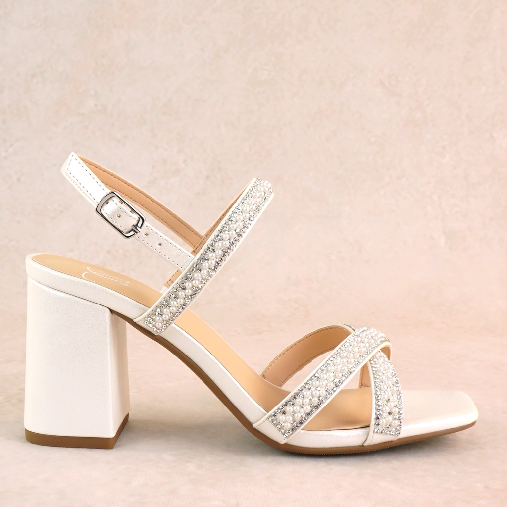 Haysee Pearl and Rhinestone Block Heels