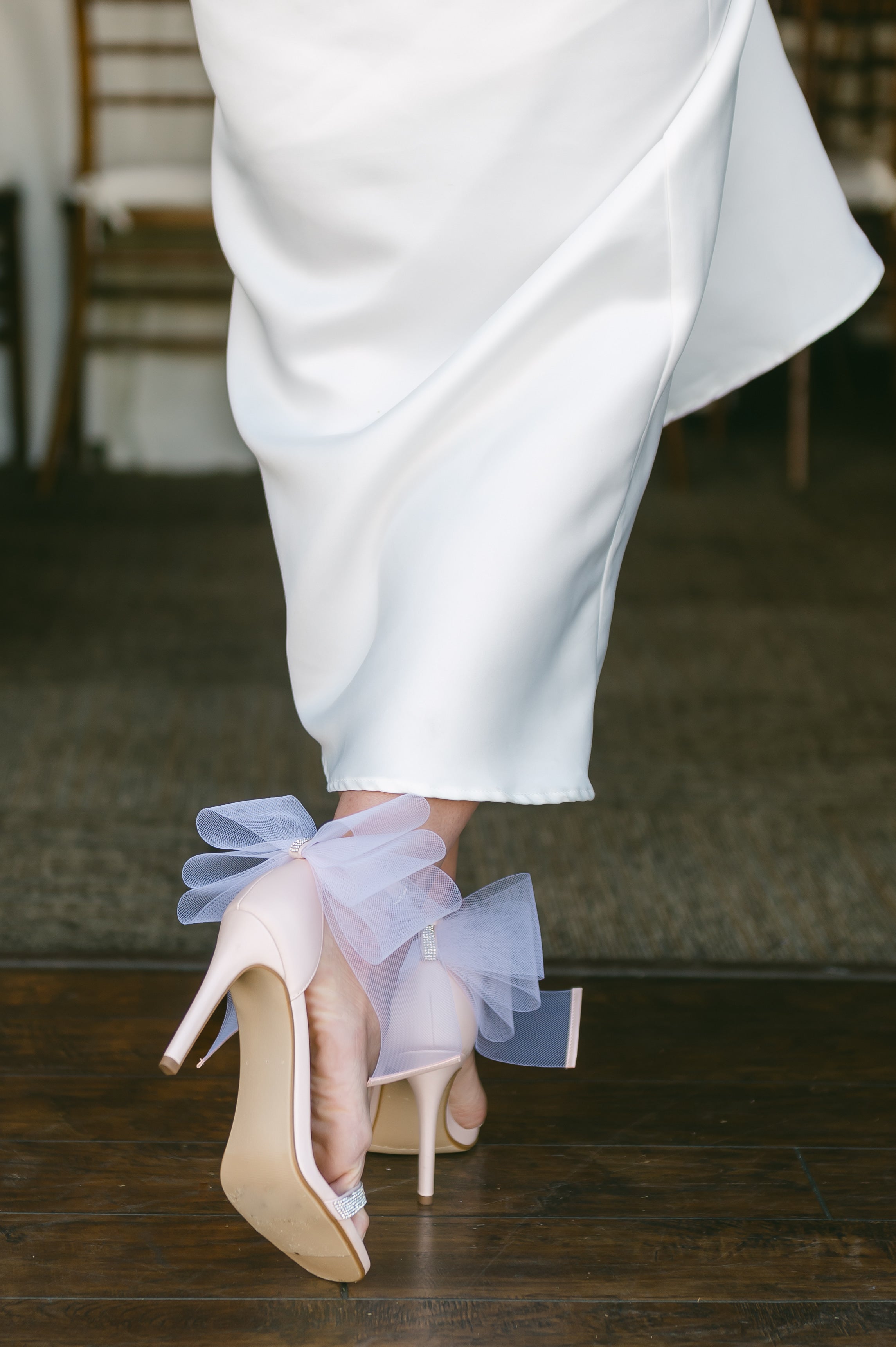 Citron High Stiletto Heels with Bow and Rhinestones