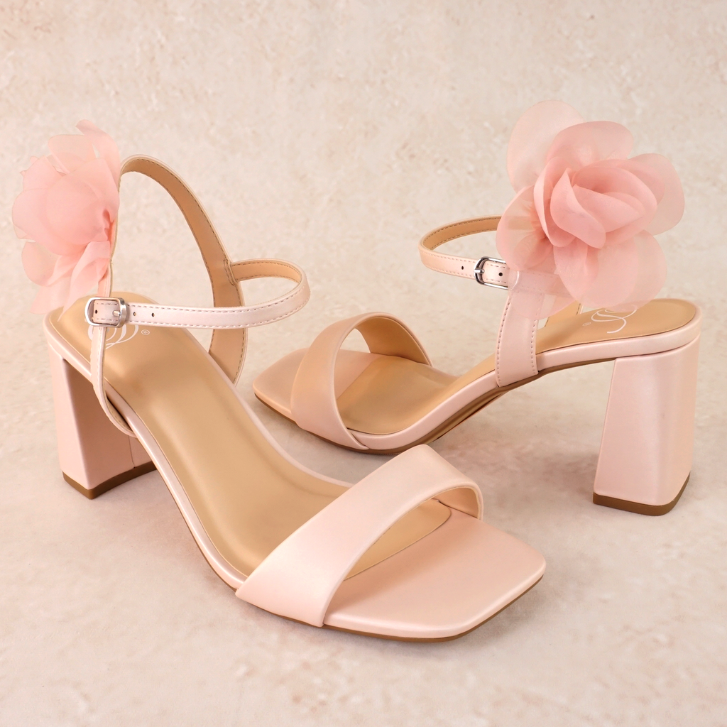Lissie Satin Block Heels with Tulle Flower