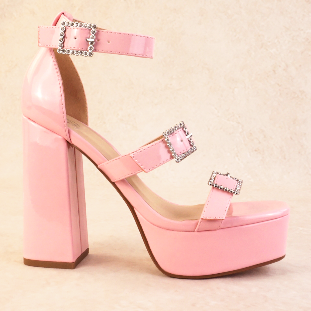 Kebab Platform Block Heels with Rhinestone Buckles