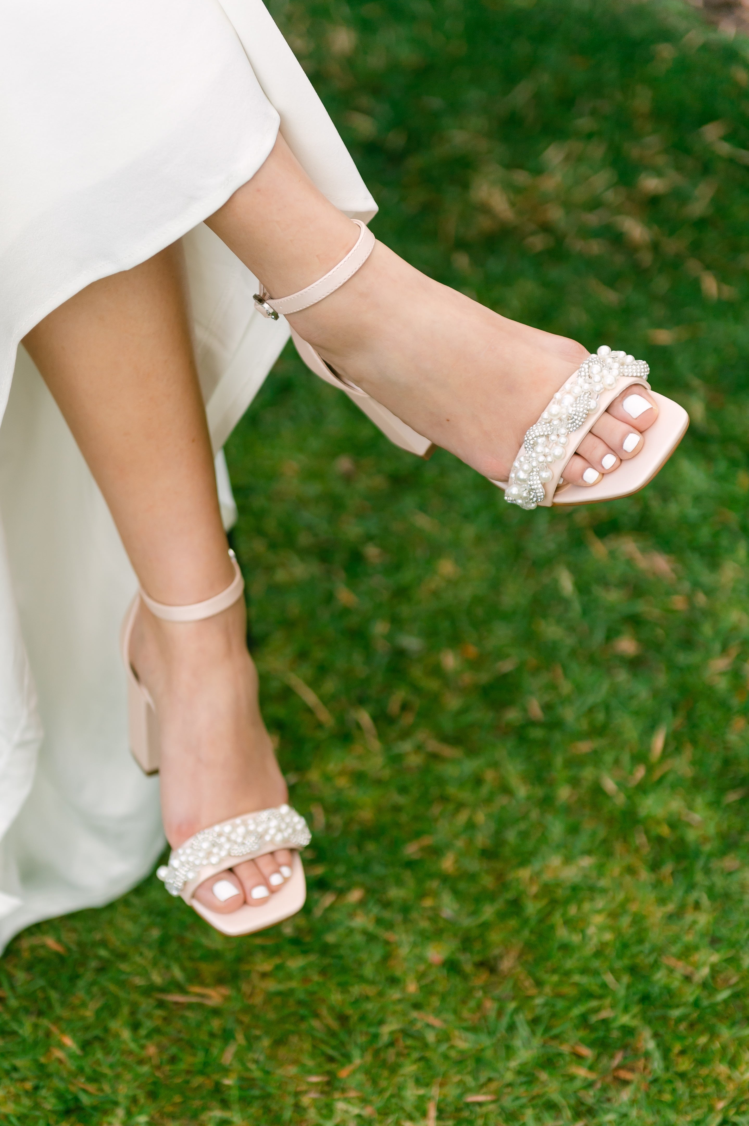Cecilia Block Heels with Pearl and Rhinestone Twist