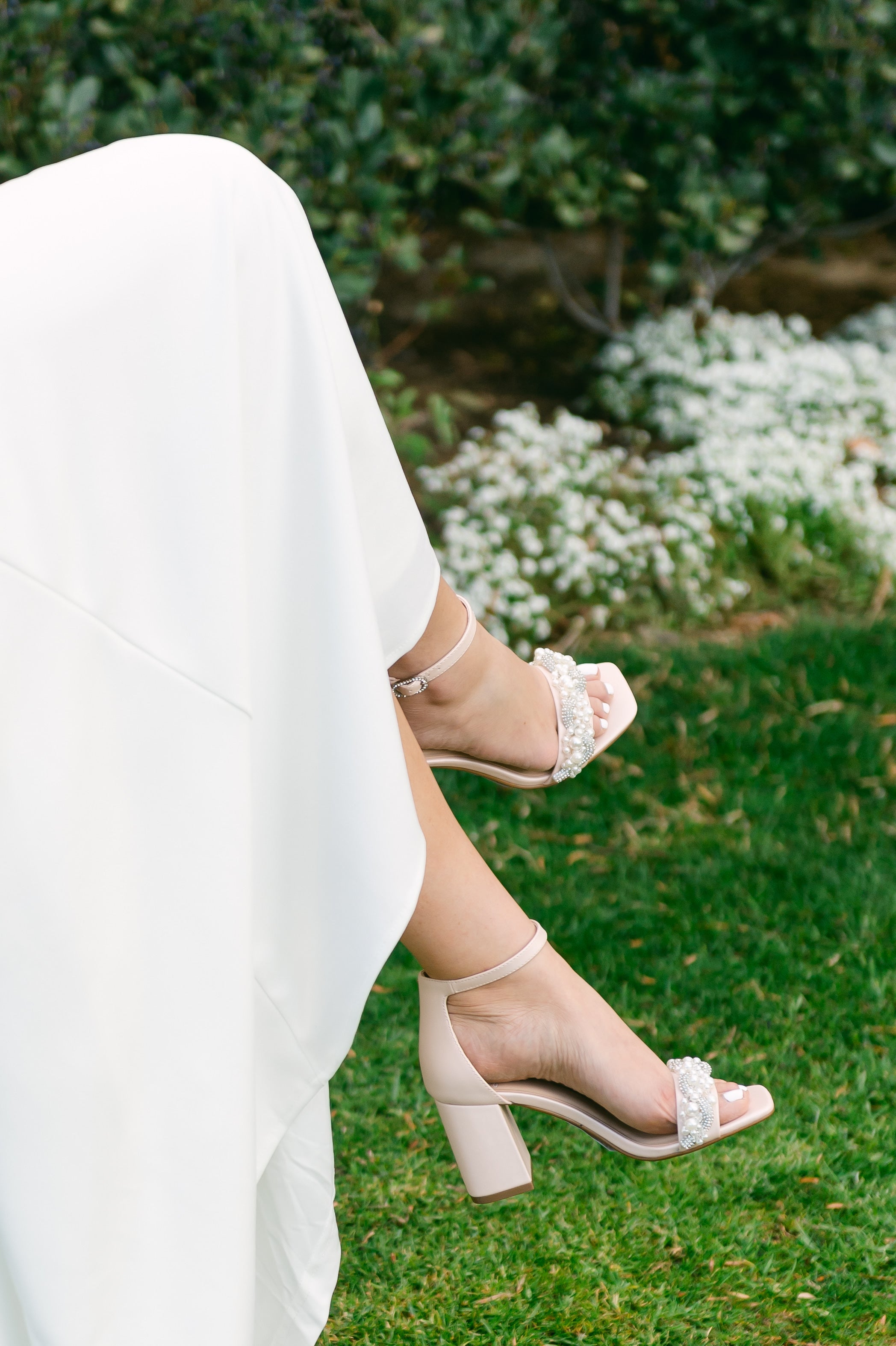 Cecilia Block Heels with Pearl and Rhinestone Twist