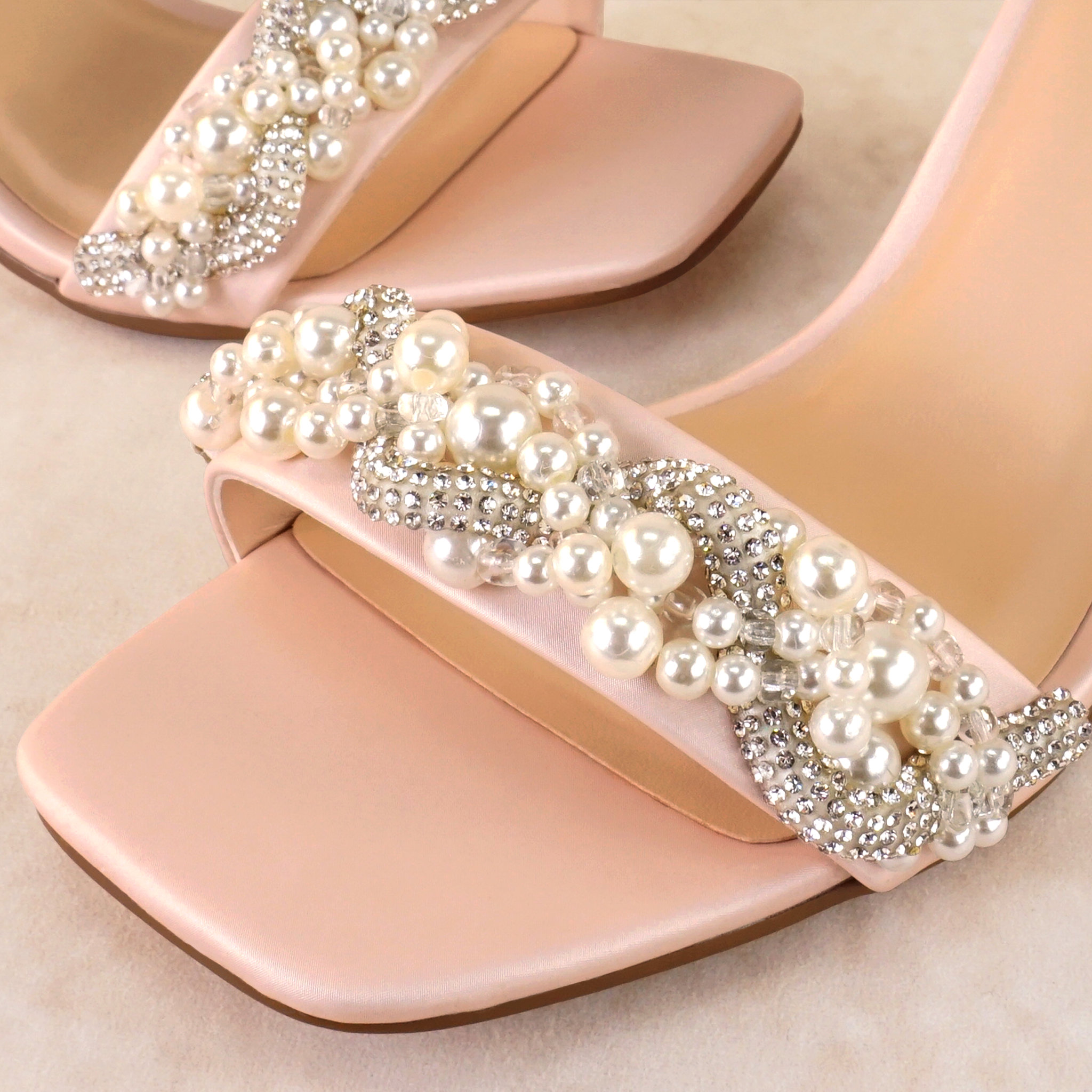 Cecilia Block Heels with Pearl and Rhinestone Twist