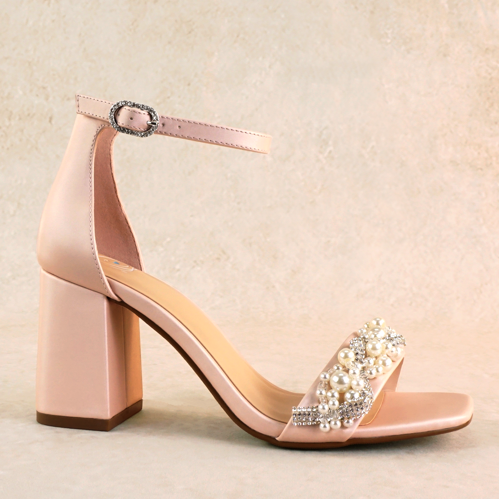 Cecilia Block Heels with Pearl and Rhinestone Twist