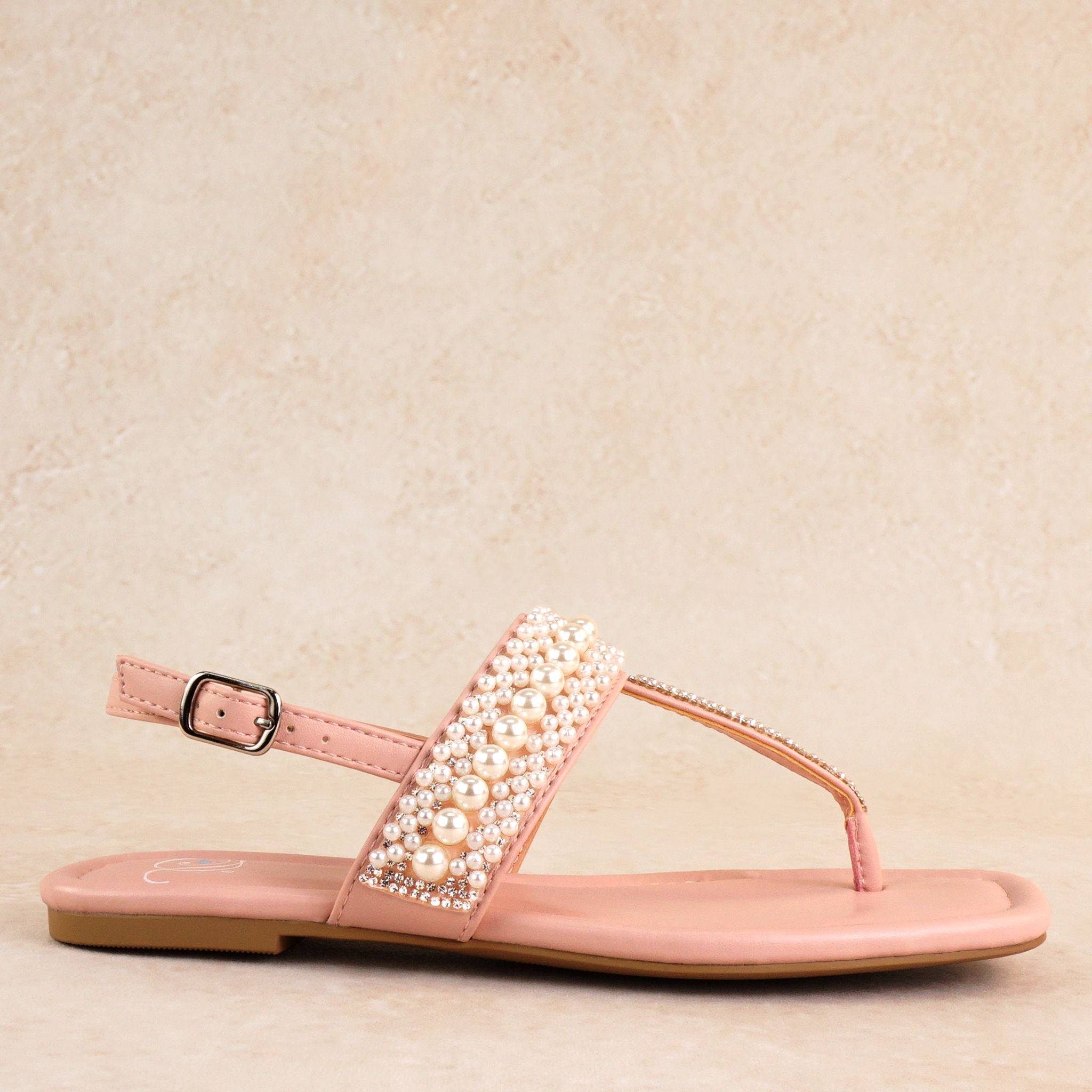 Reese Flat Sandal with Pearl and Rhinestone Details