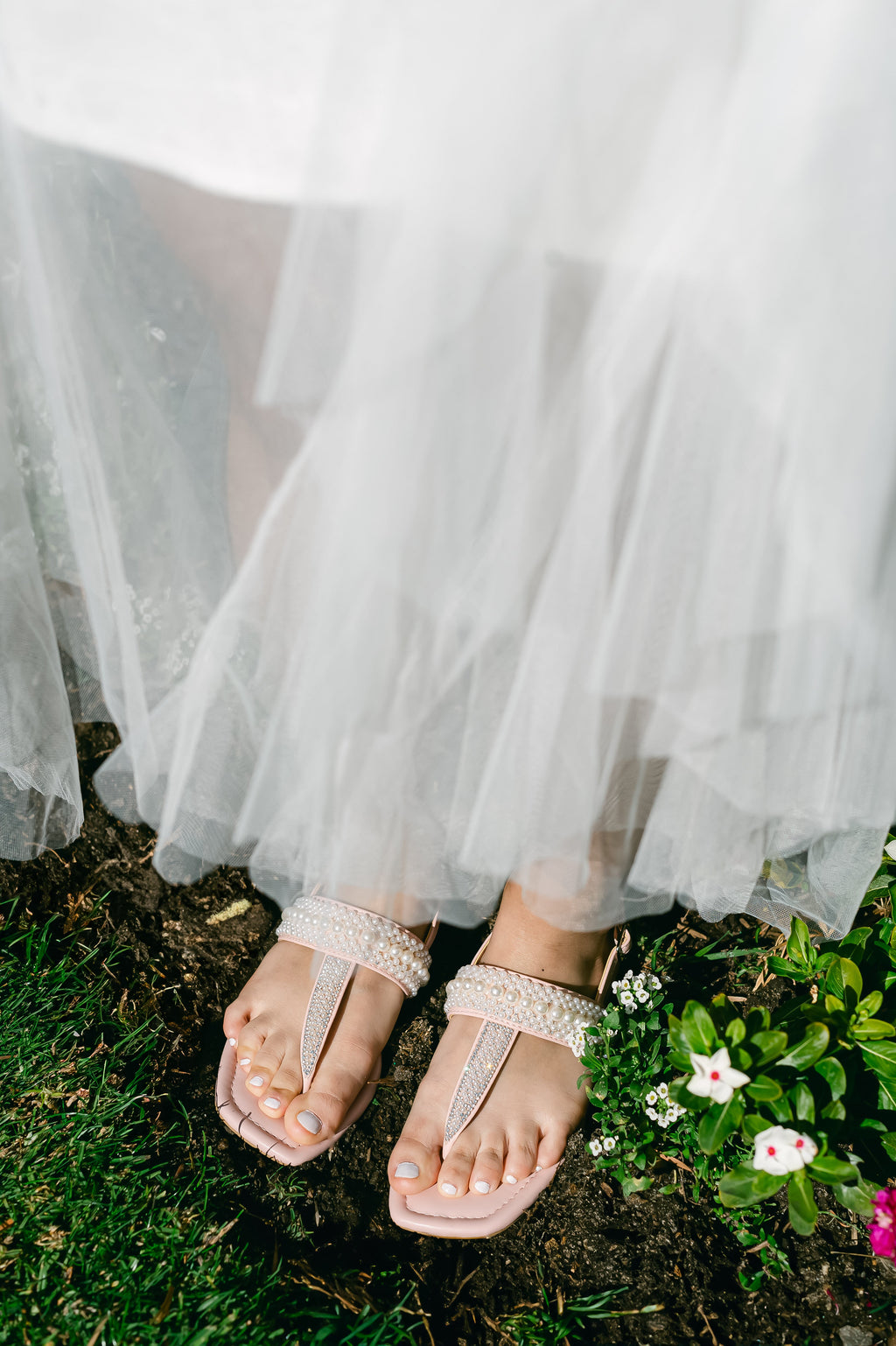 Reese Flat Sandal with Pearl and Rhinestone Details