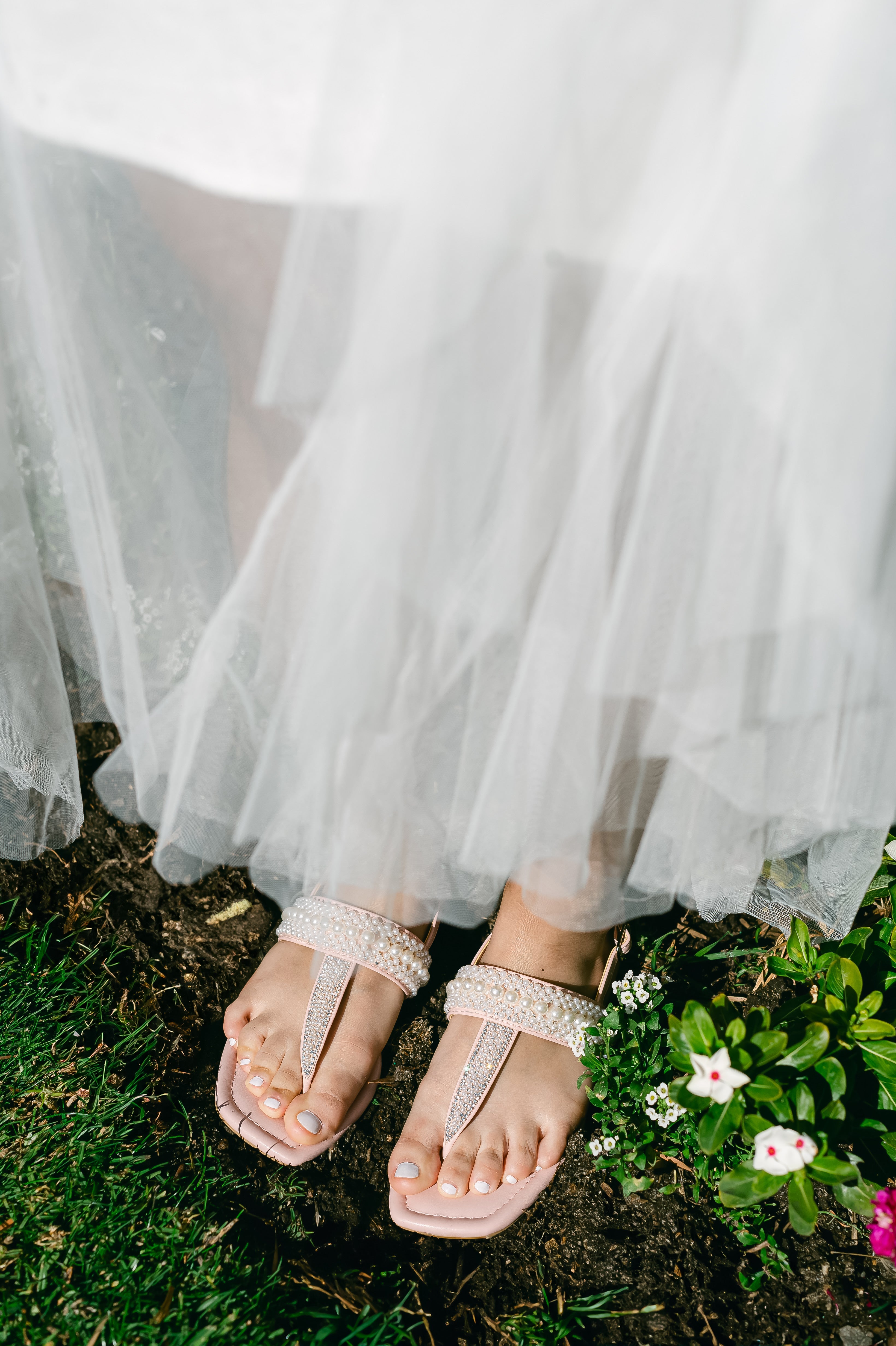 Reese Flat Sandal with Pearl and Rhinestone Details