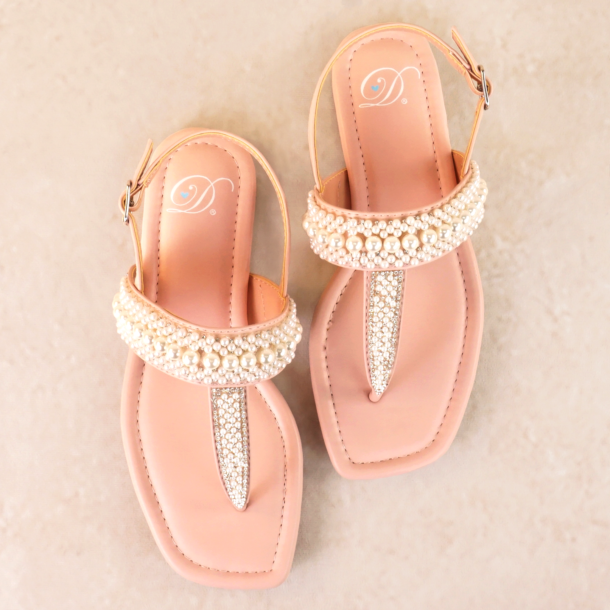 Reese Flat Sandal with Pearl and Rhinestone Details