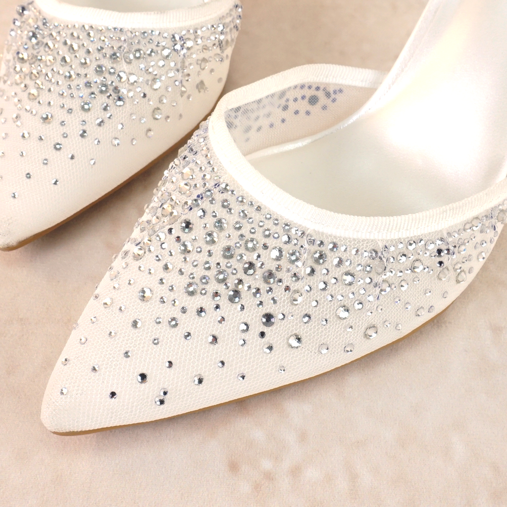 Moldova Rhinestone White Mesh Stilettos