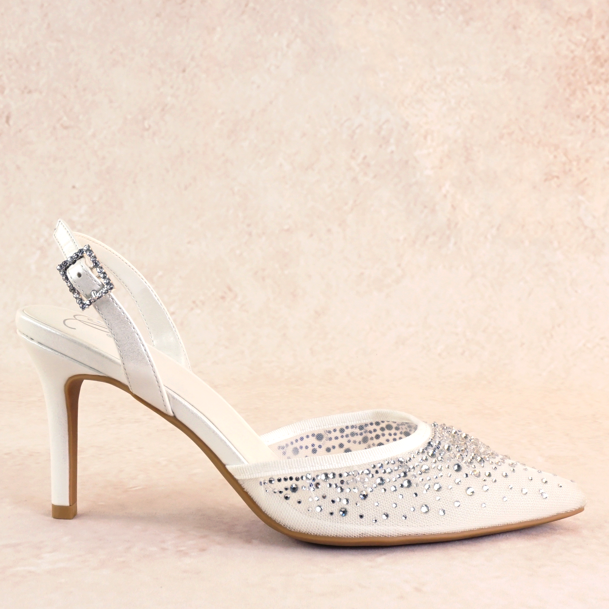 Moldova Rhinestone White Mesh Stilettos