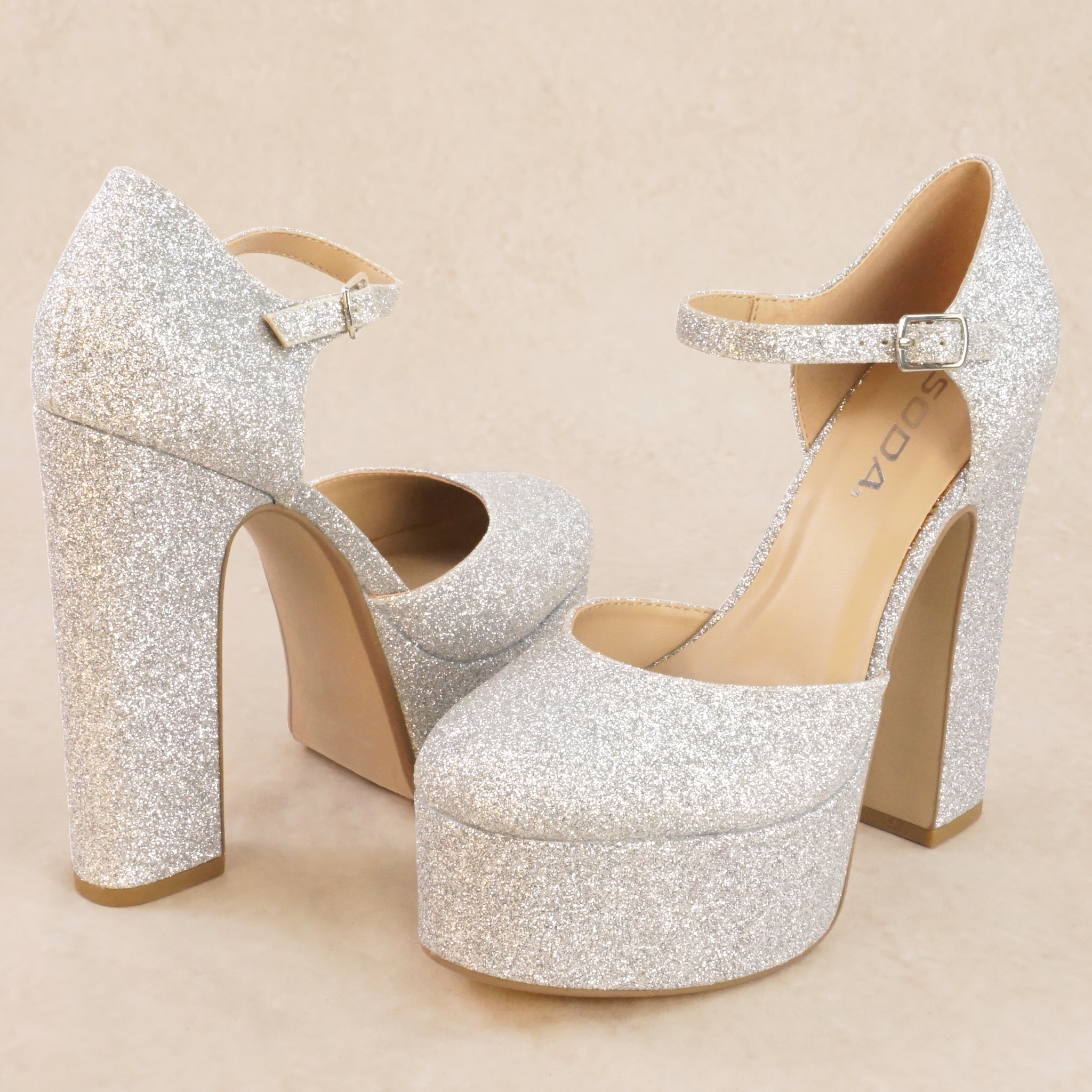 Babie Silver Glitter Platform Heels