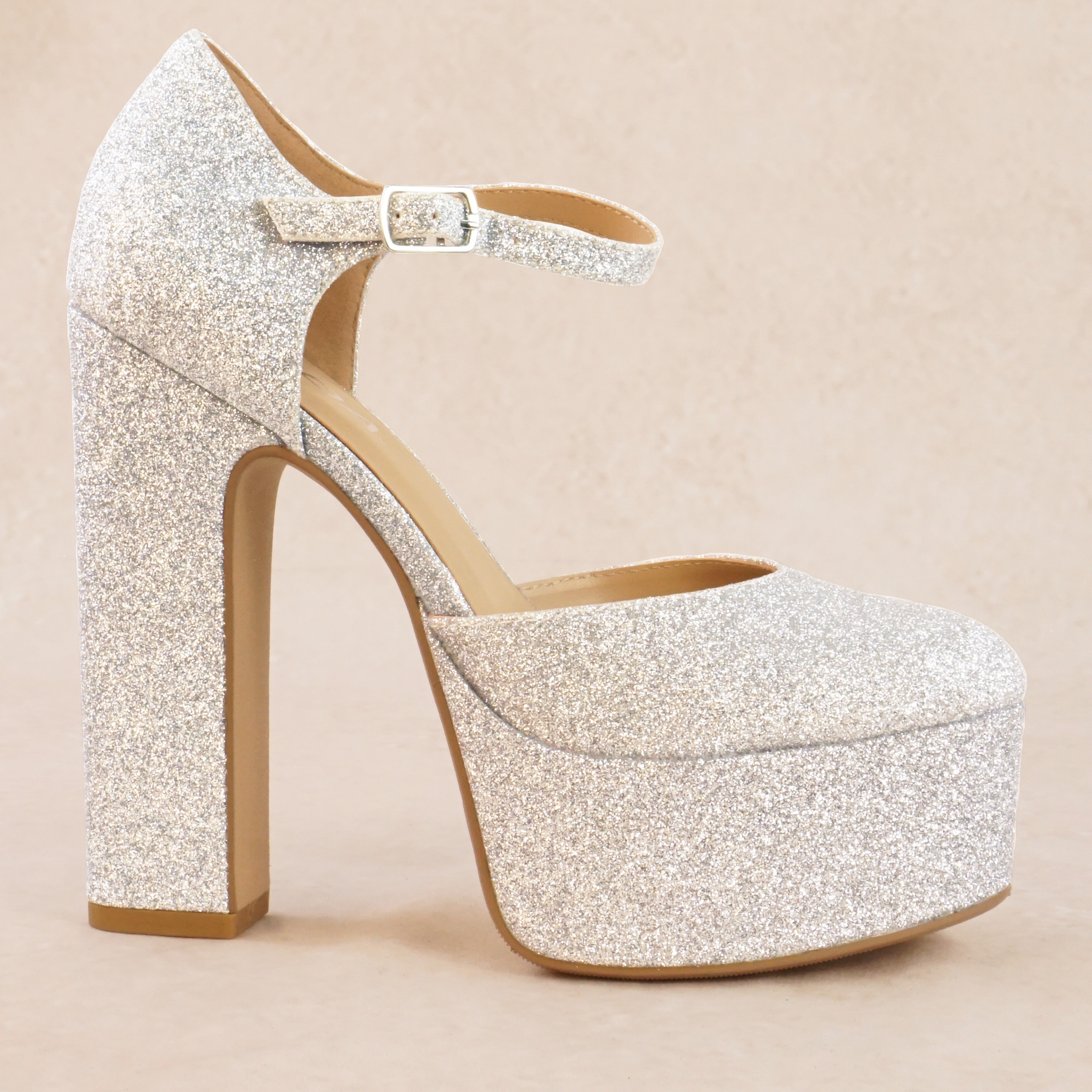 Babie Silver Glitter Platform Heels