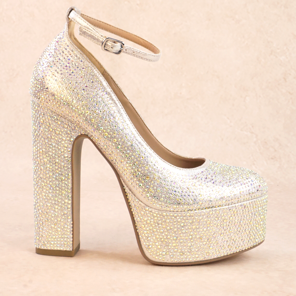 Stride Silver Rhinestone Platform High Heels