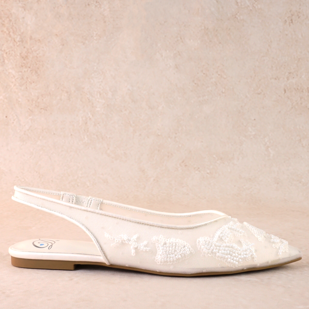Rumi Beaded White Flat Shoe