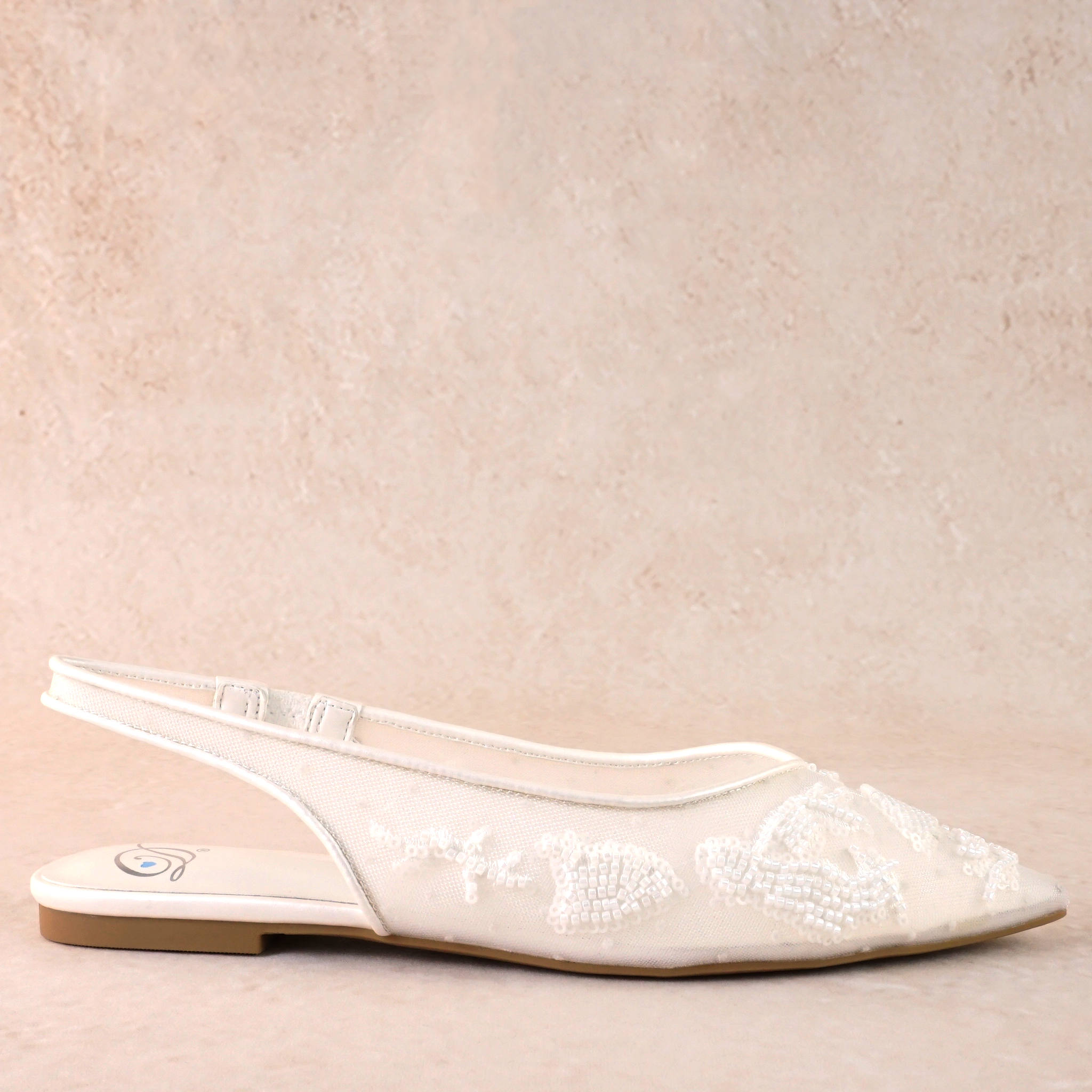 Rumi Beaded White Flat Shoe