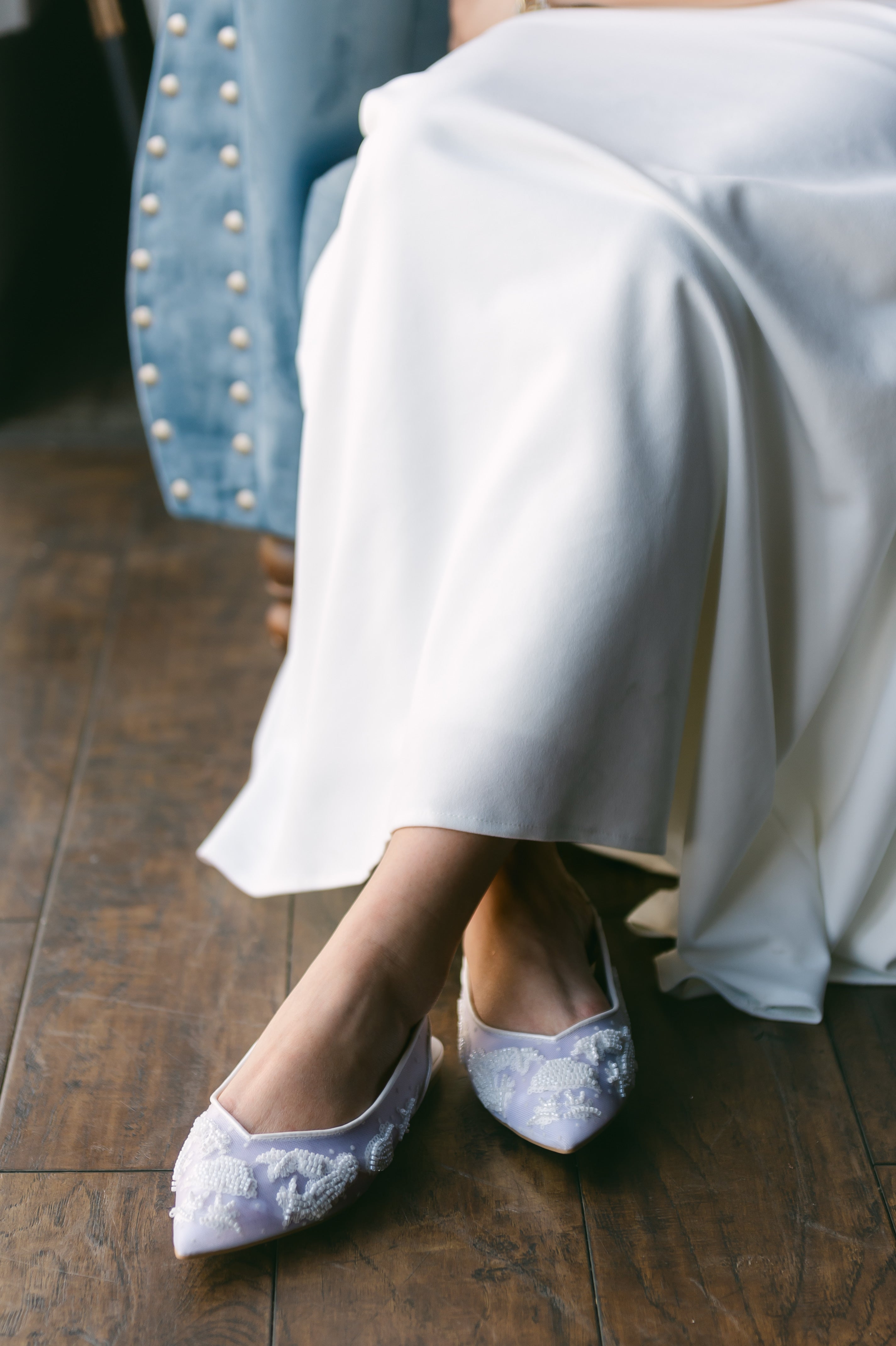 Rumi Beaded White Flat Shoe