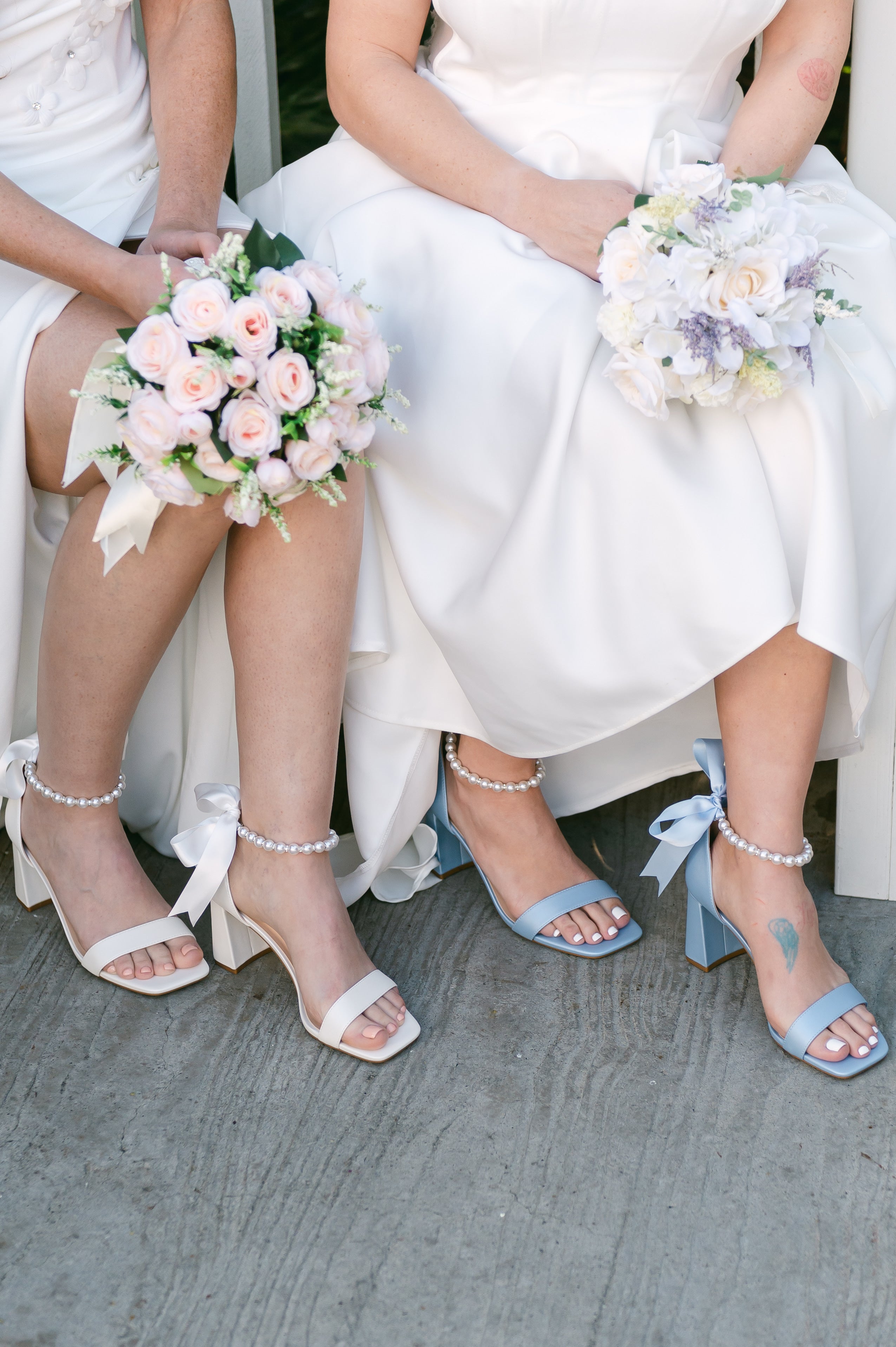 Morgan Satin Block Heels with Pearl Ankle Strap