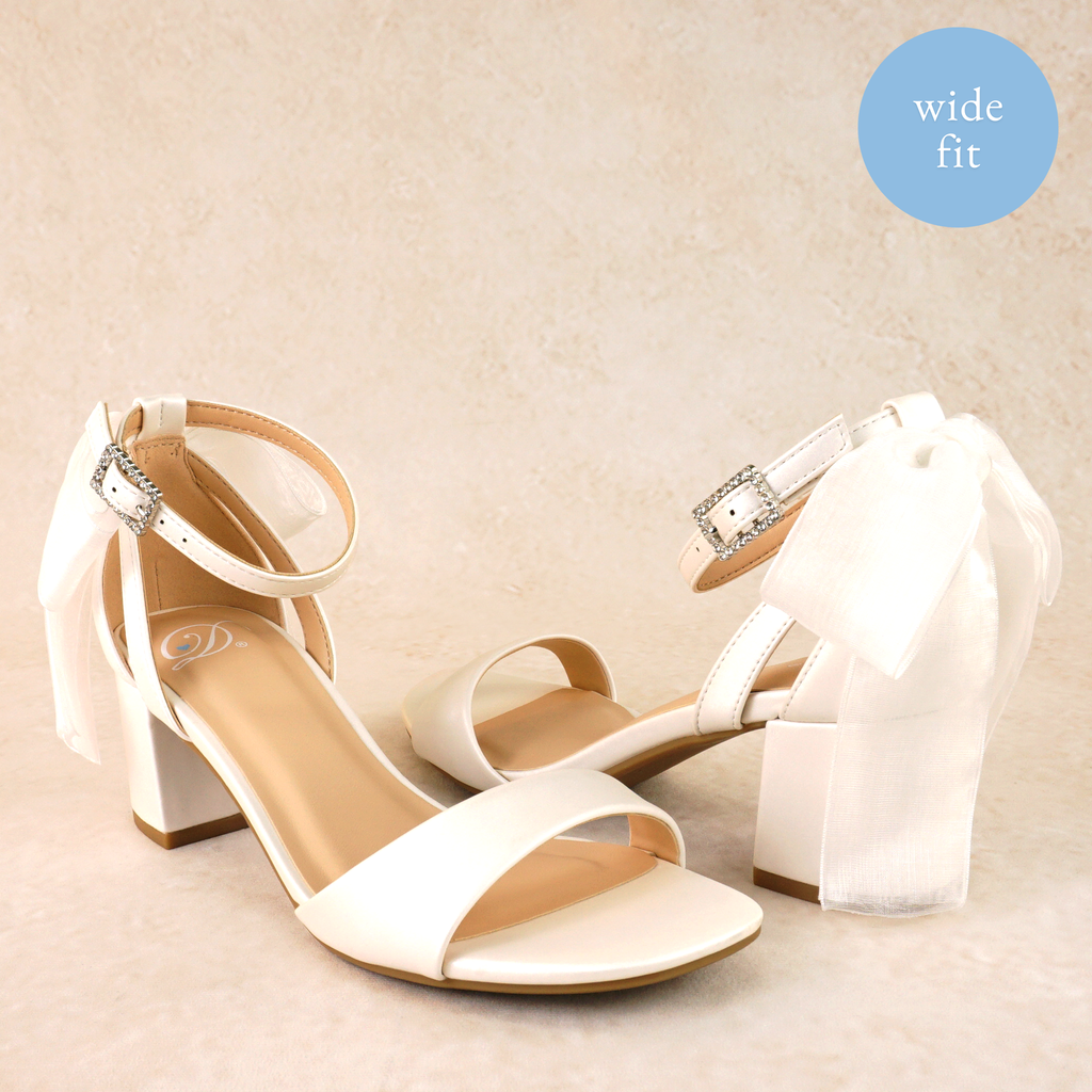 Dossi Satin Block Heels with Bow (wide fit)