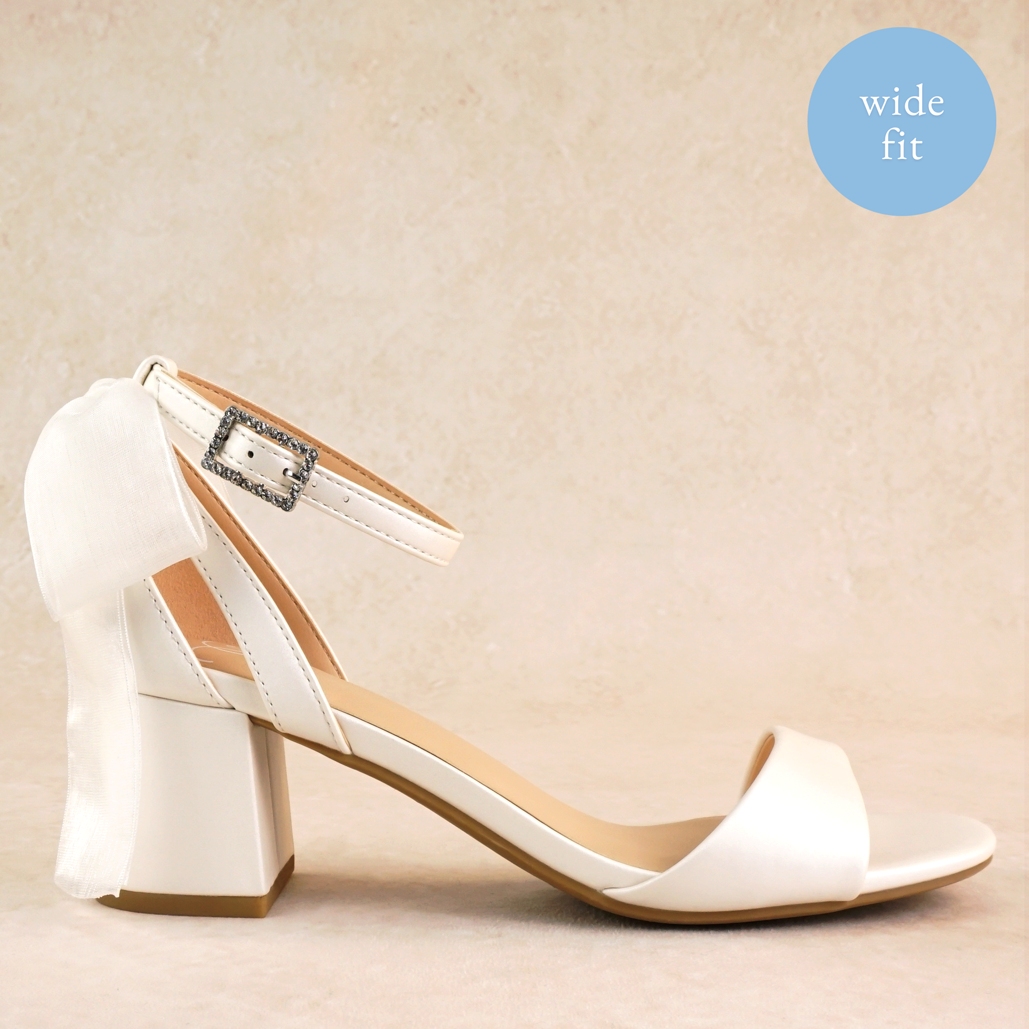 Dossi Satin Block Heels with Bow (wide fit)