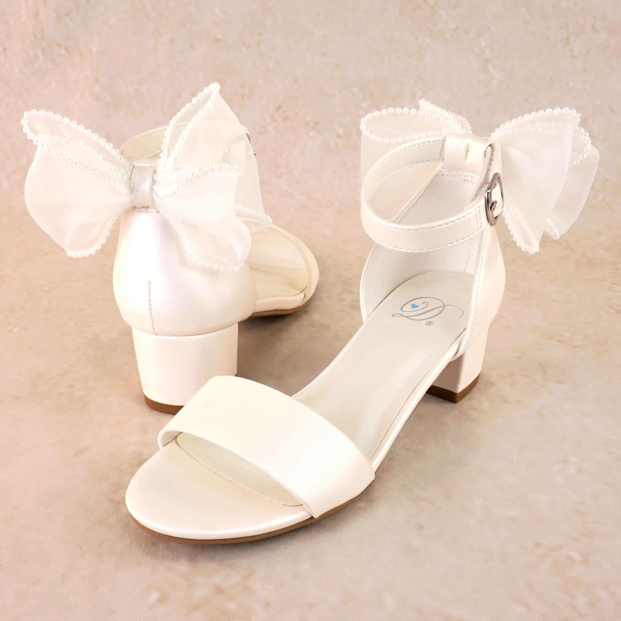 Charla White Block Heel with Bow (kids)