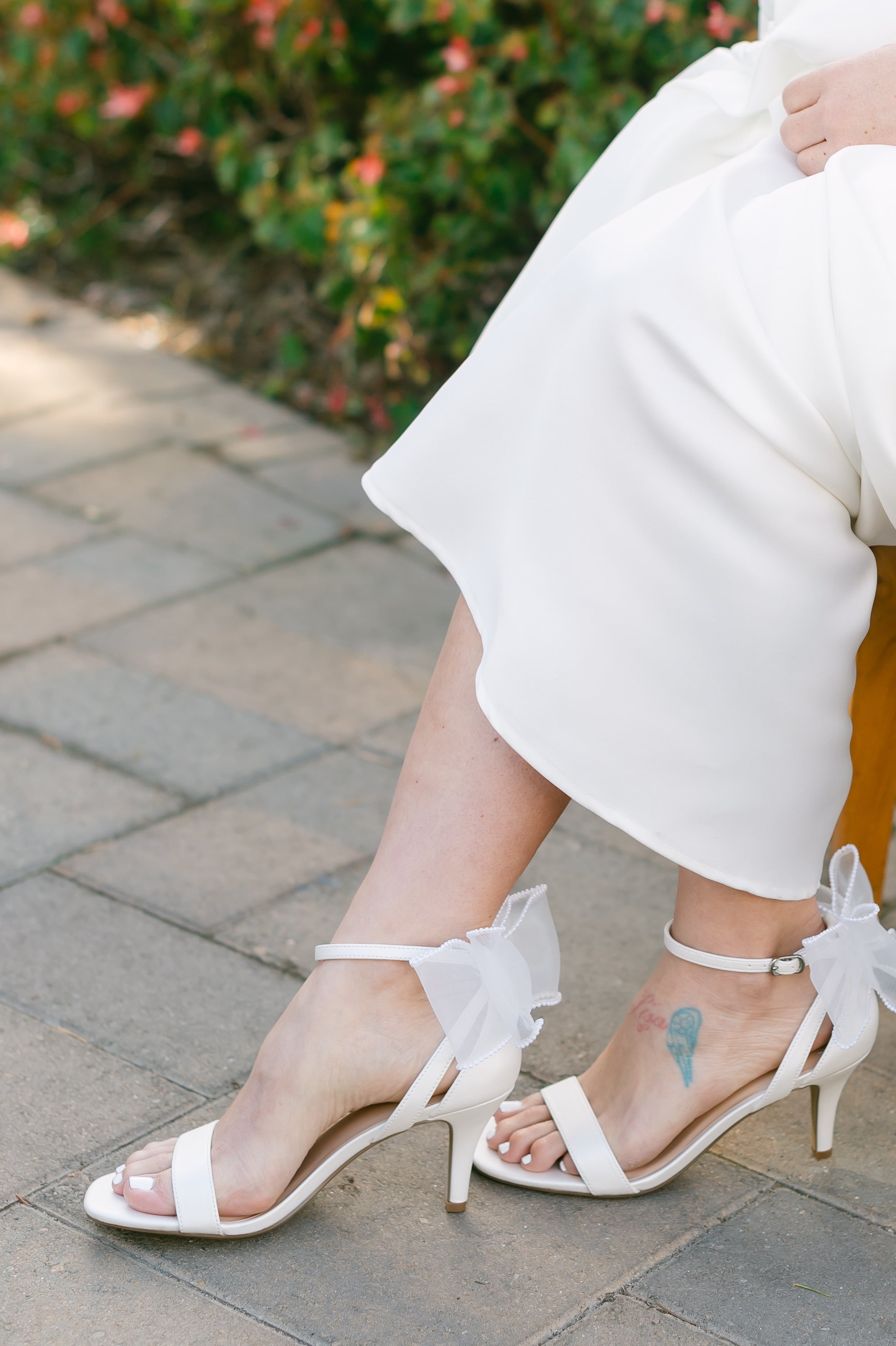 Edell White Stiletto Heels with Bow (wide fit)
