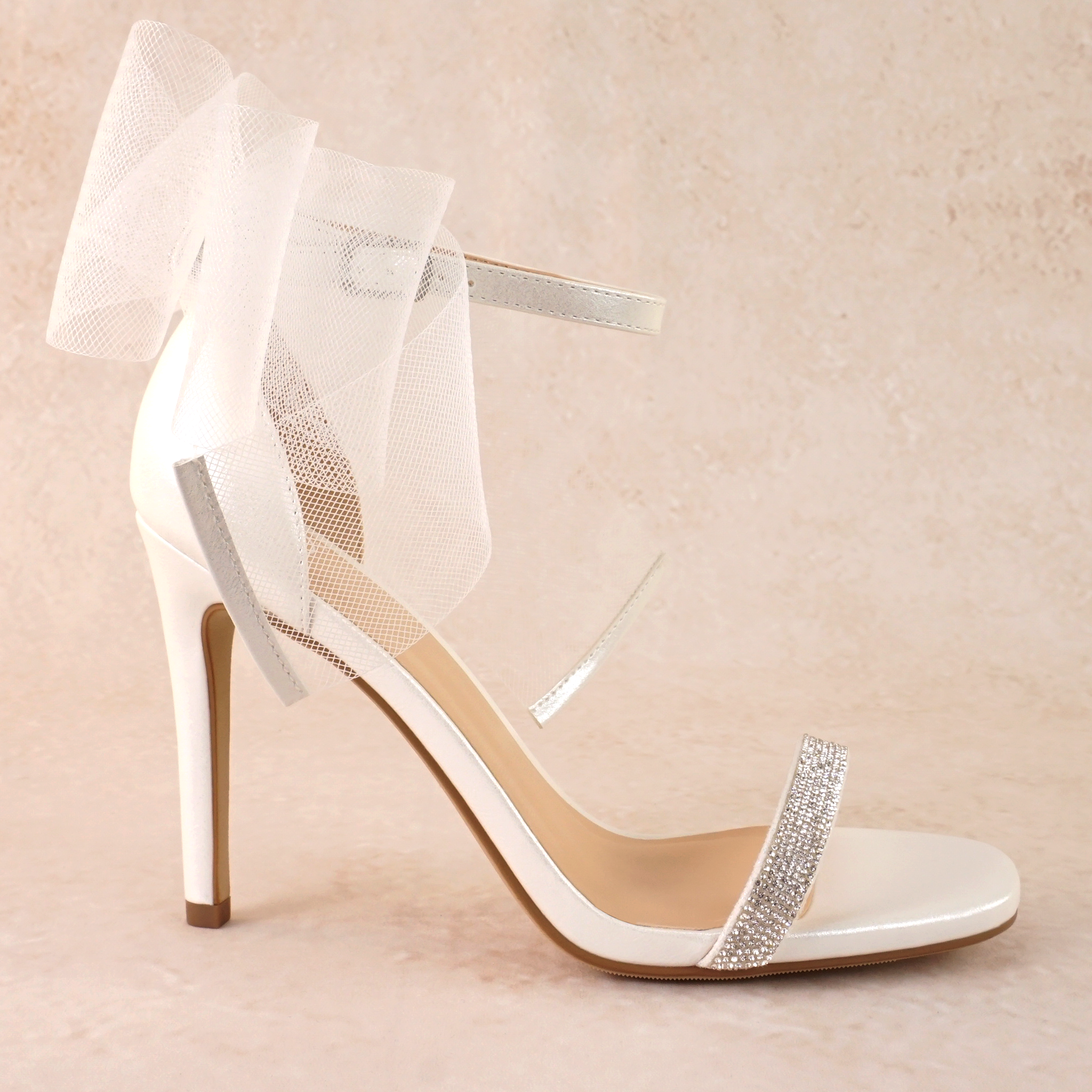 Citron High Stiletto Heels with Bow and Rhinestones