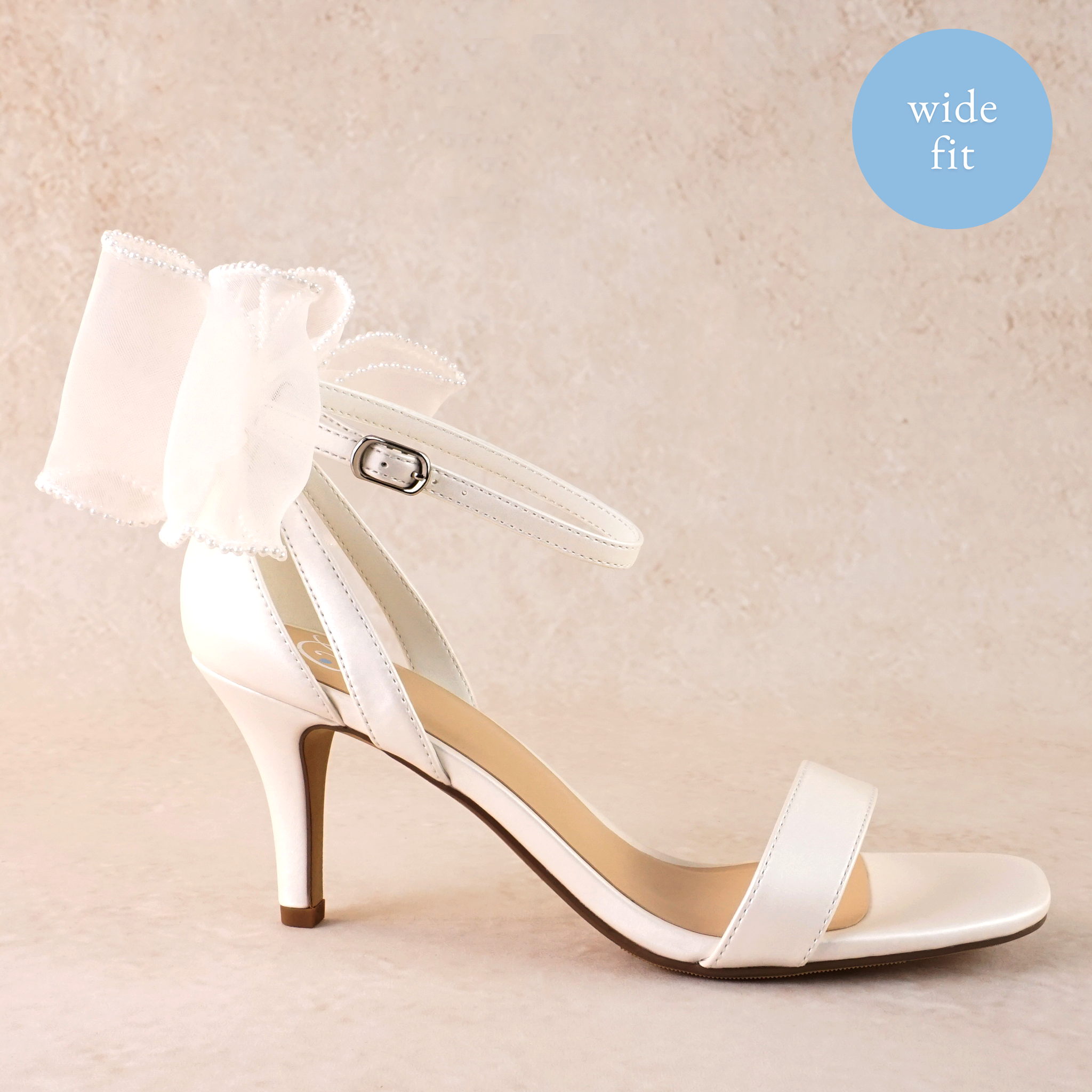 Edell White Stiletto Heels with Bow (wide fit)