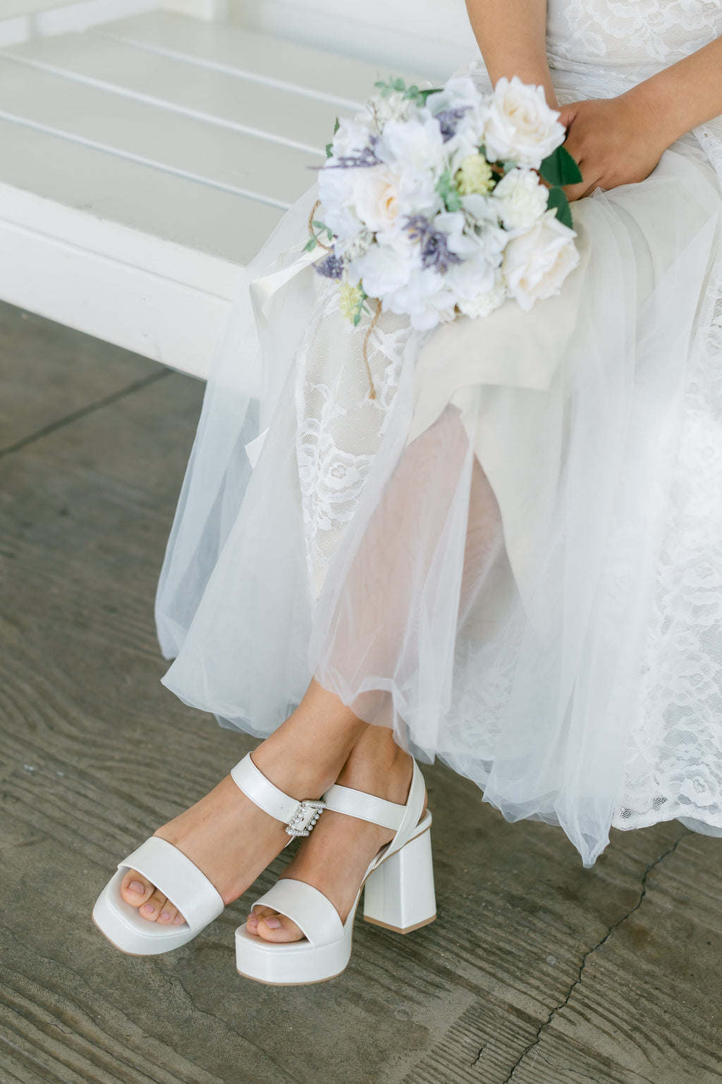 Macey Satin Block Platform Heels with Pearls